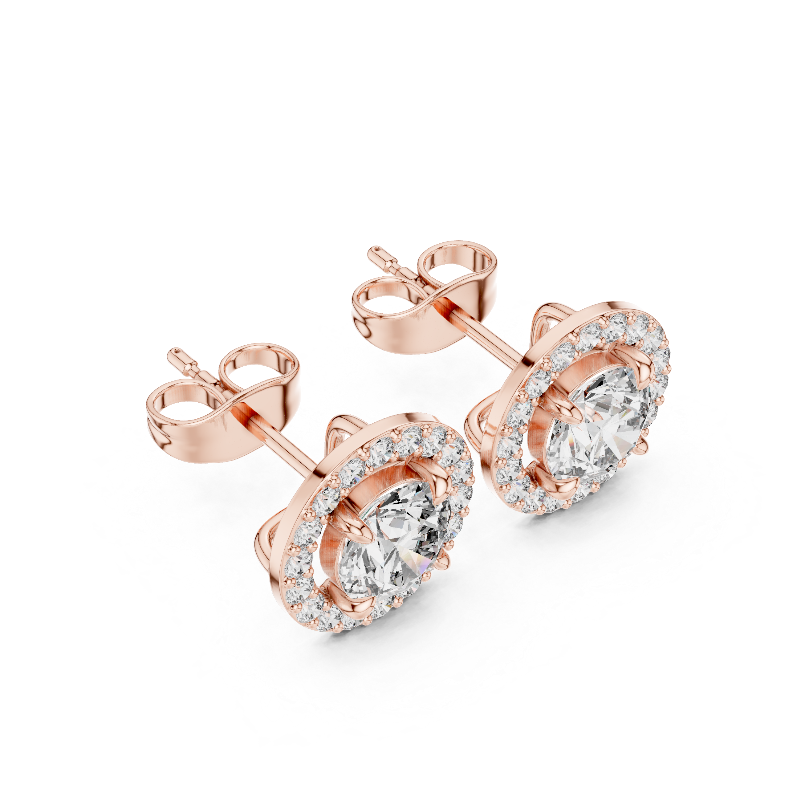 Round cut diamond halo stud earrings classic timeless style
