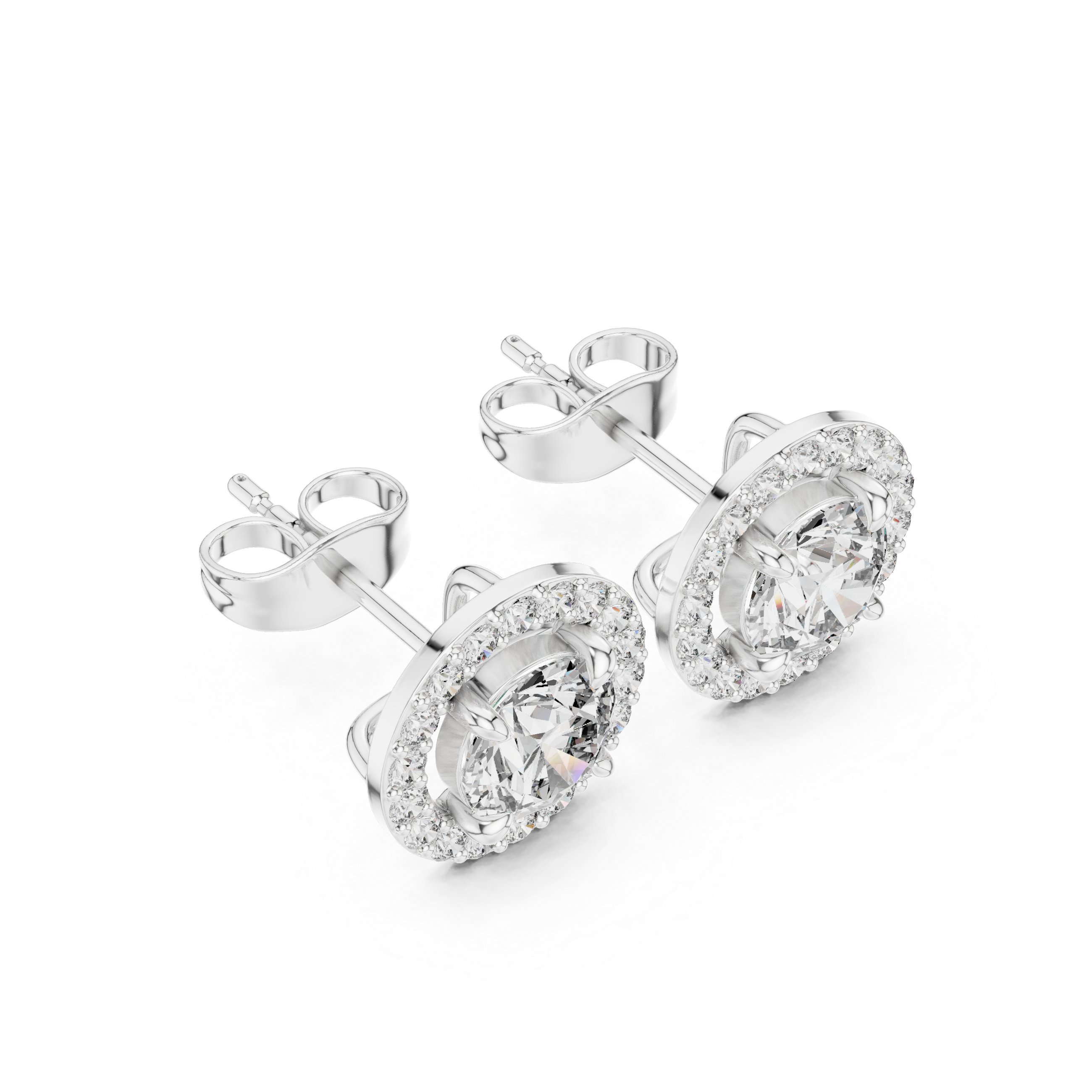 Luxury round cut diamond halo stud earrings for women