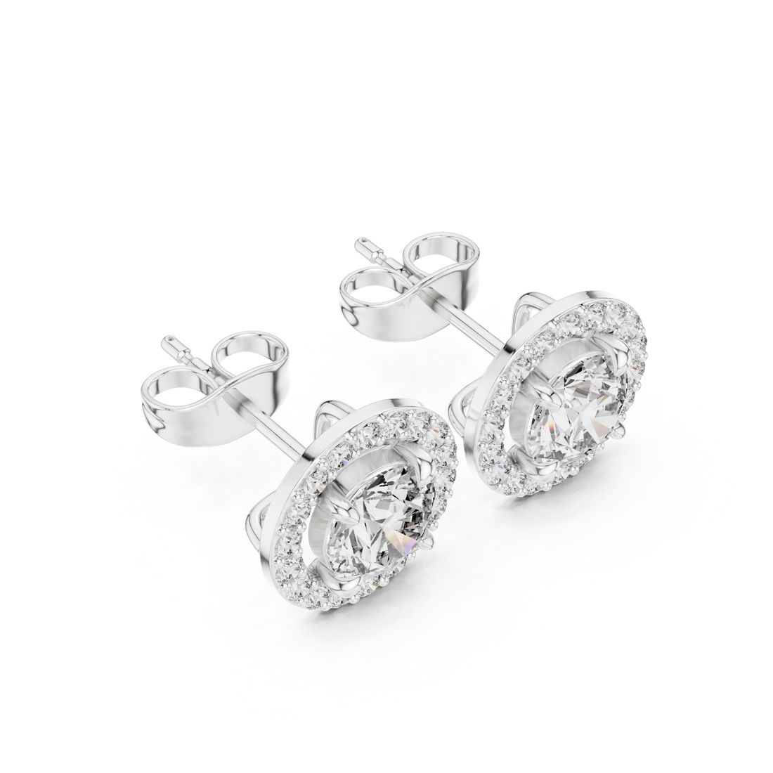 Luxury round cut diamond halo stud earrings for women