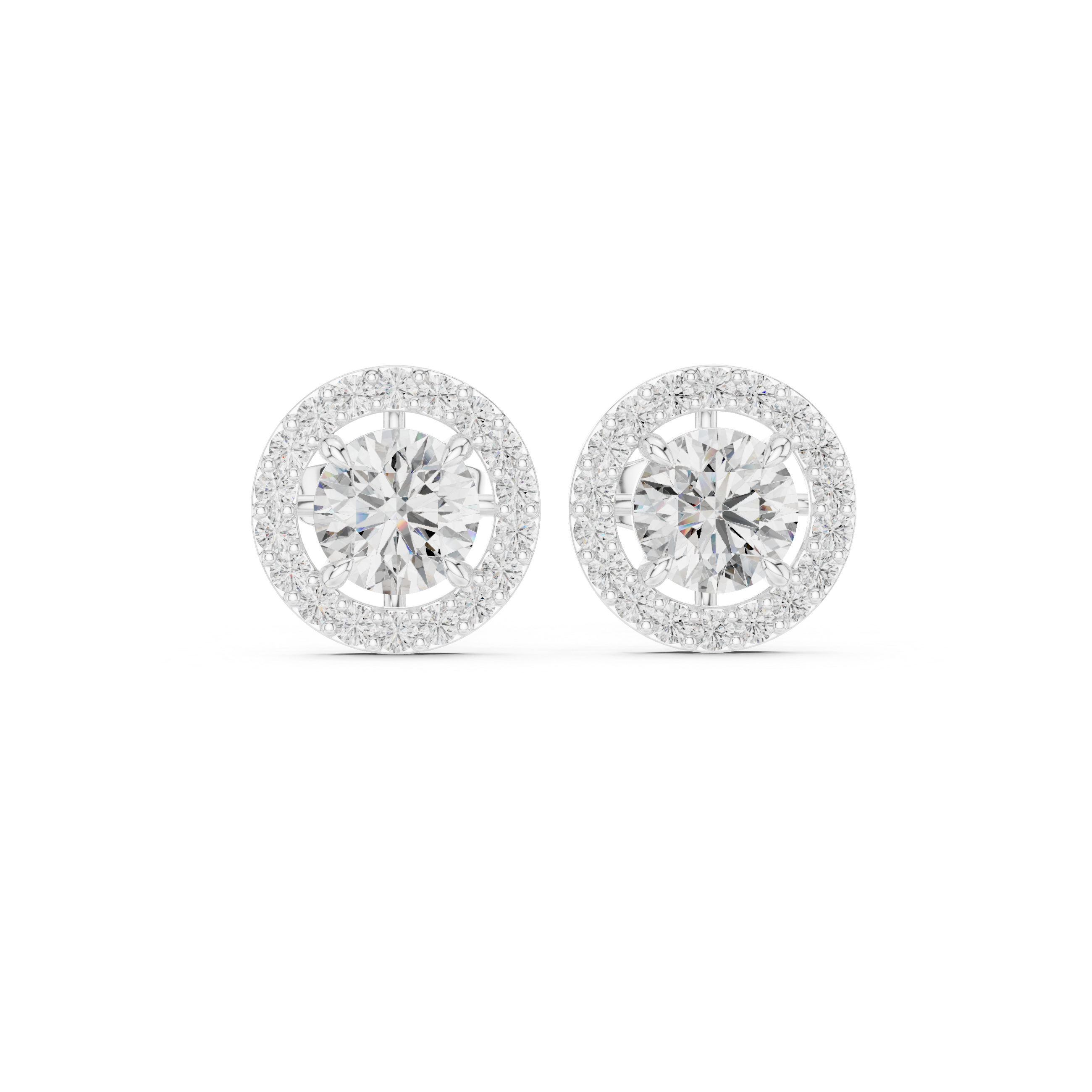 Brilliant classic round cut diamond halo stud earrings shine detail