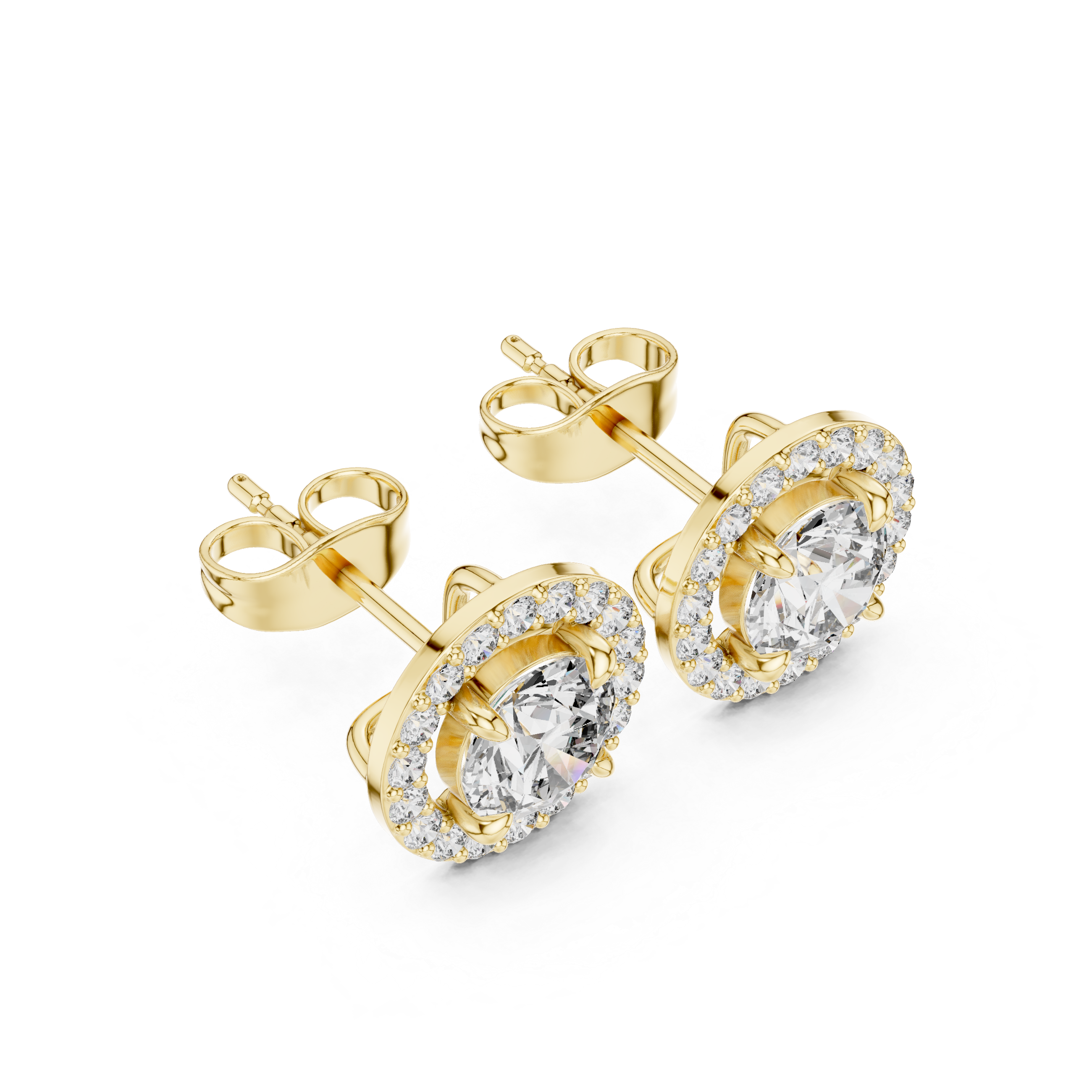 High shine round diamond halo stud earrings classic look