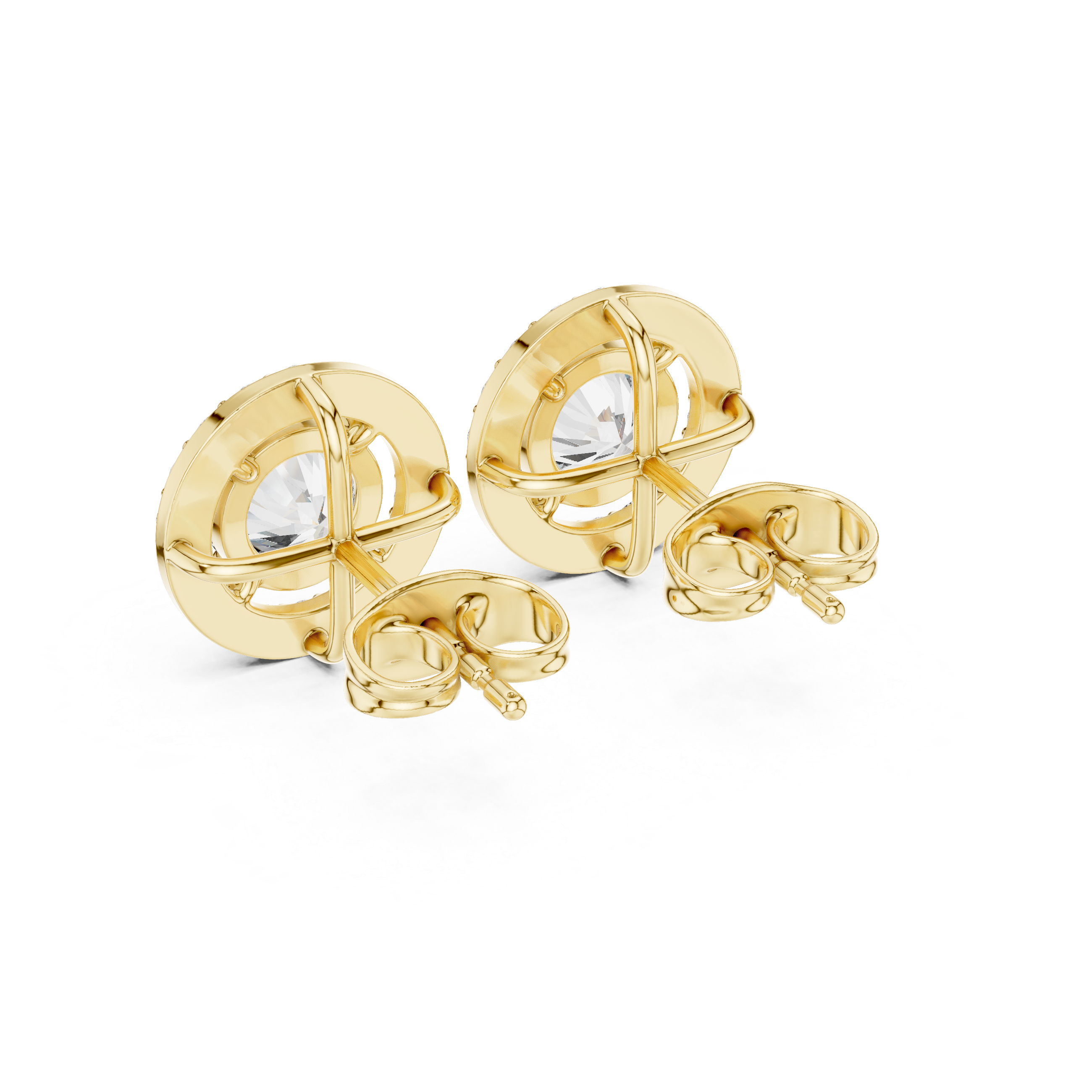 Premium classic round cut diamond halo stud earrings modern design