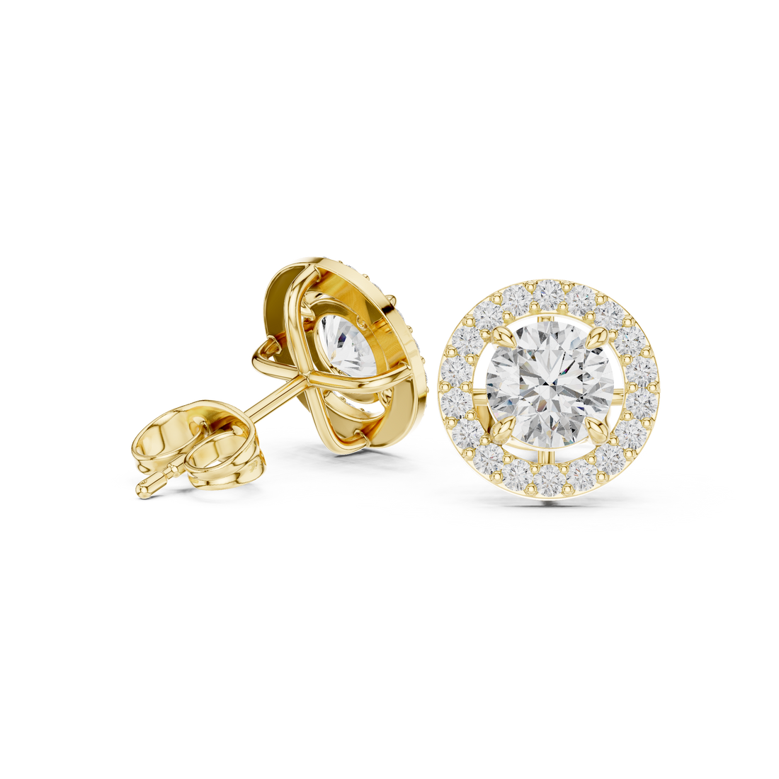 Classic round cut diamond halo stud earrings minimalist elegant style