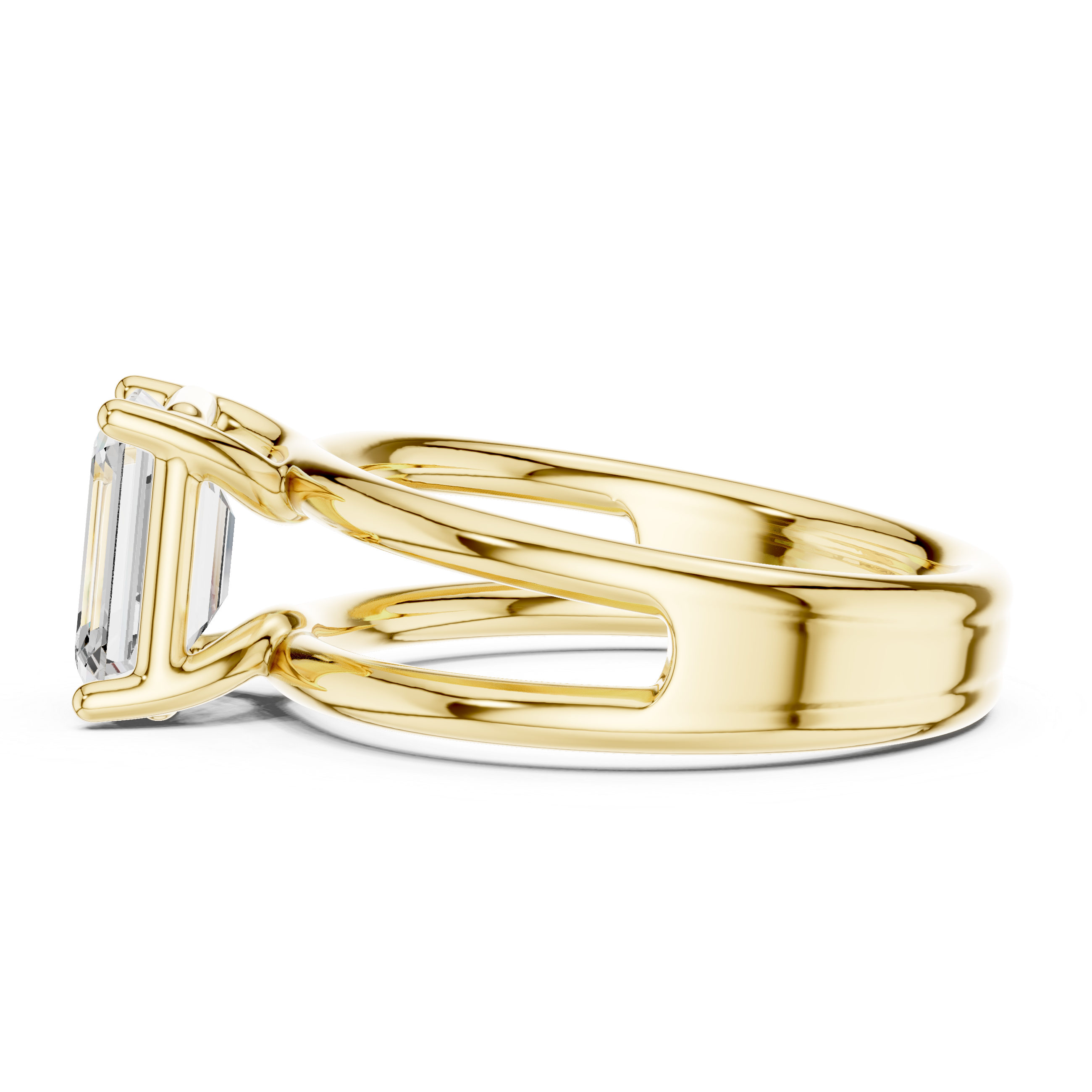 Oval diamond ring with polished gold band.