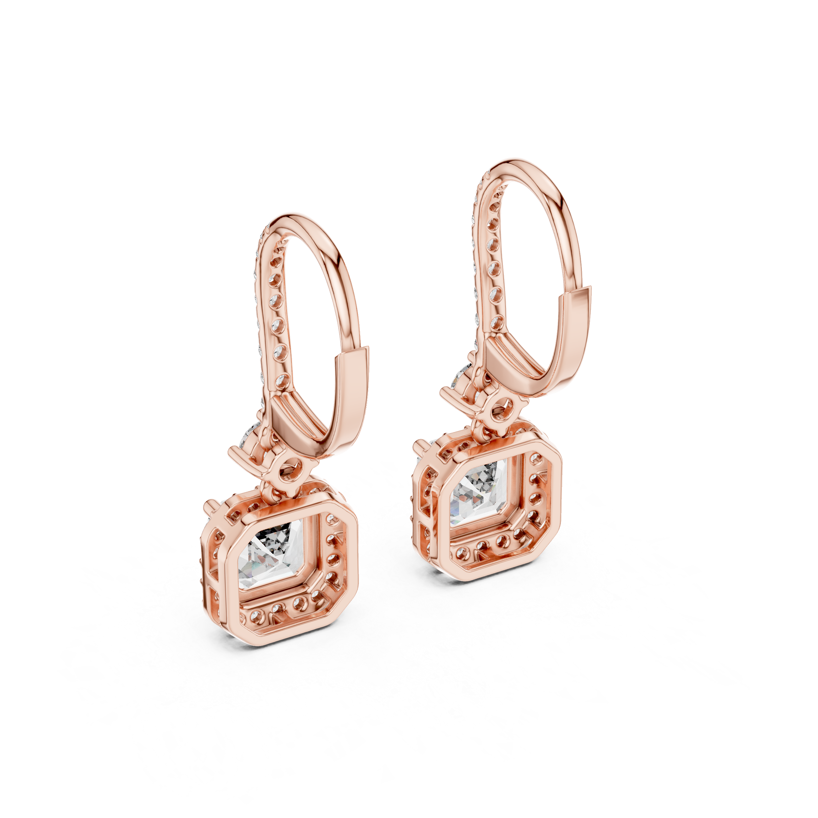 Asscher Cut Diamond Halo Drop Earrings with Pavé Hoop