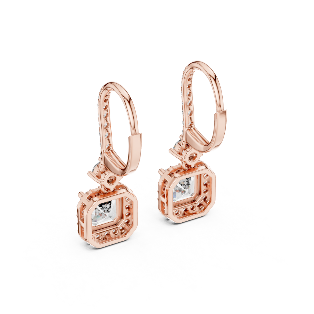 Asscher Cut Diamond Halo Drop Earrings with Pavé Hoop