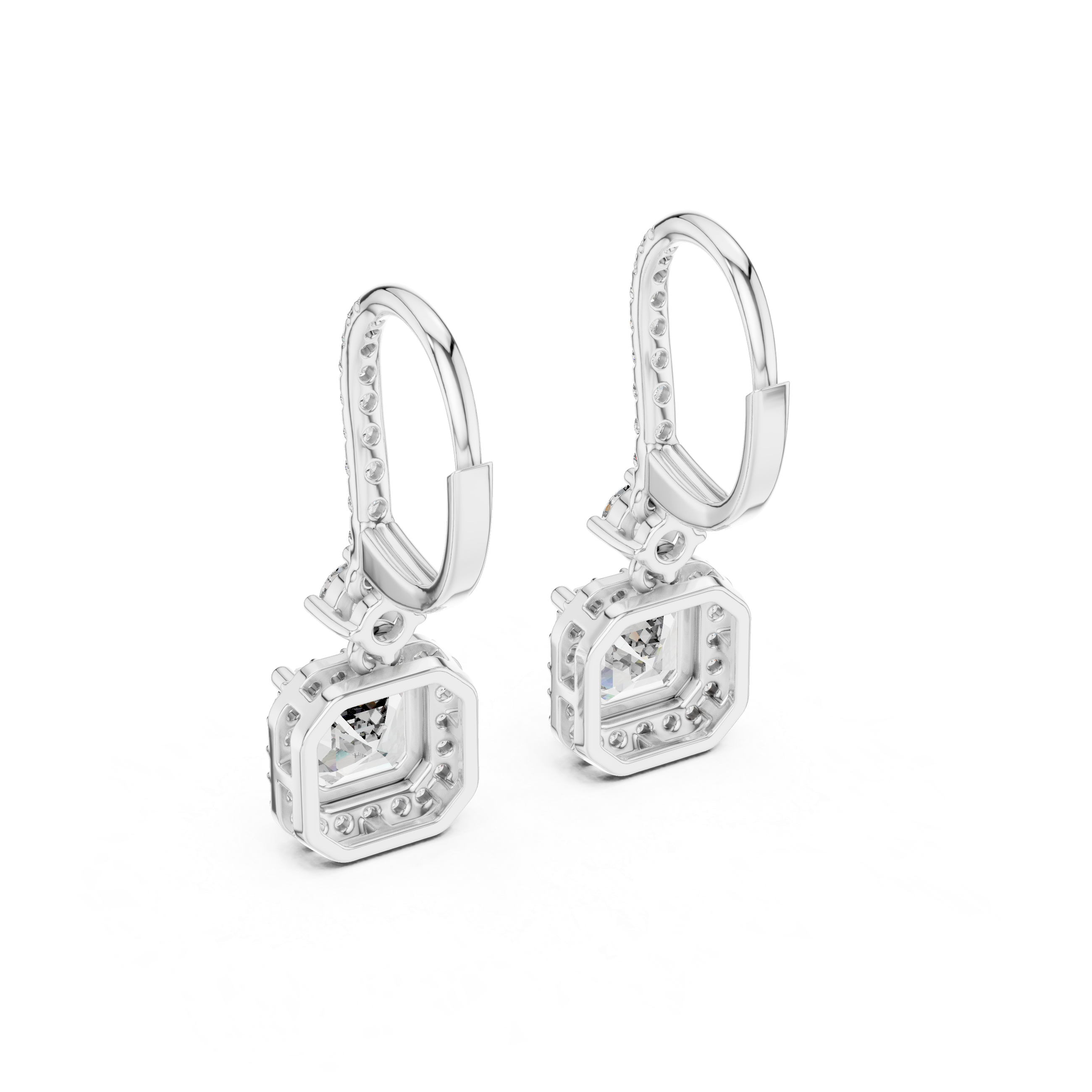 Asscher Cut Diamond Halo Drop Earrings with Pavé Hoop