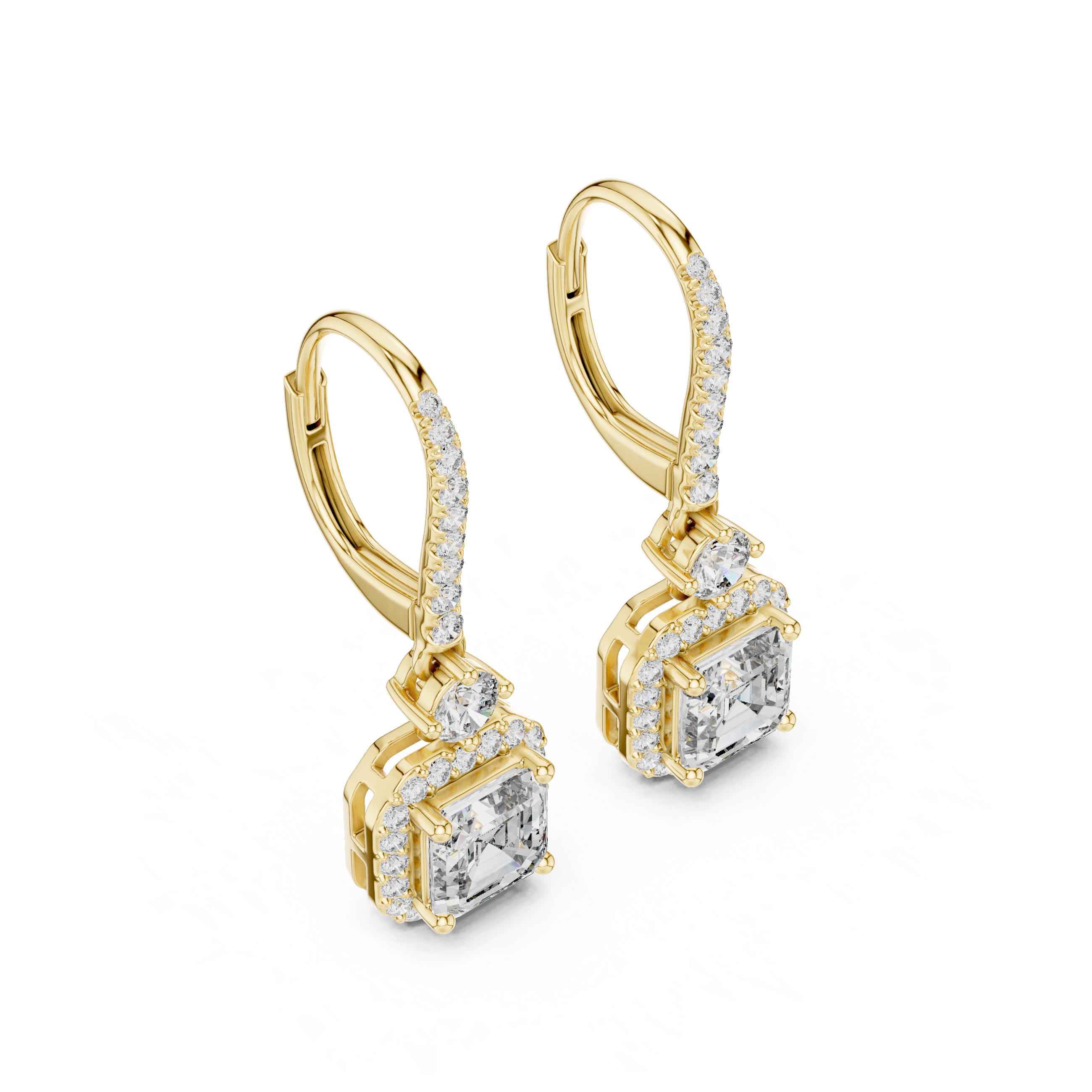 Asscher Cut Diamond Halo Drop Earrings with Pavé Hoop