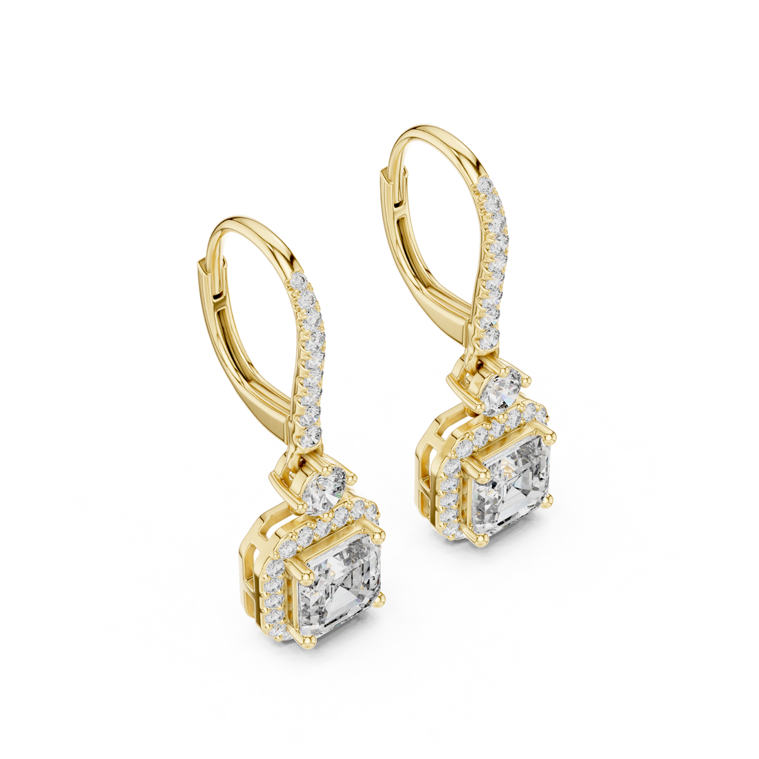 Asscher Cut Diamond Halo Drop Earrings with Pavé Hoop