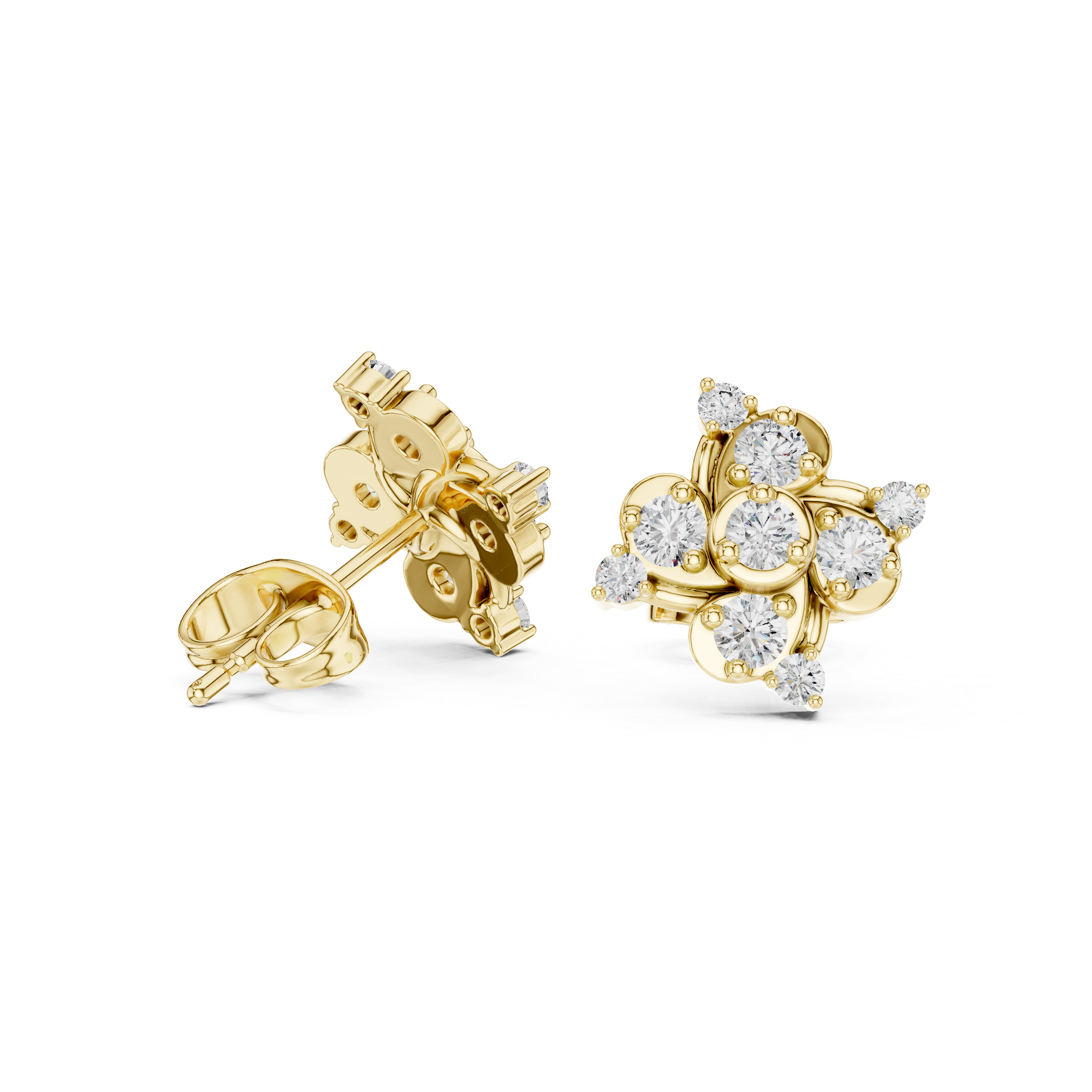 Diamond halo earrings with bright shine.