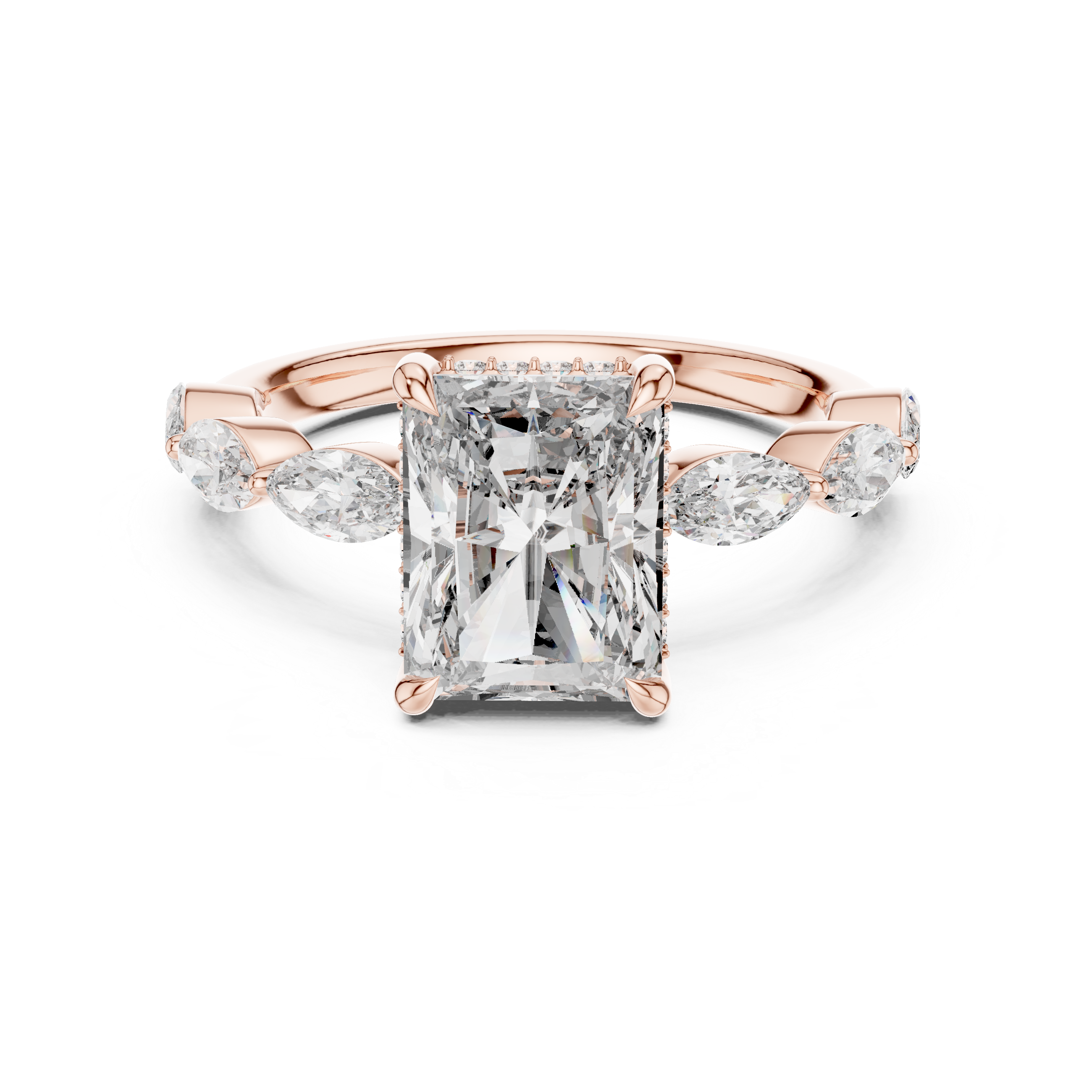 Radiant Cut Diamond Solitaire Ring with Marquise Side Stones
