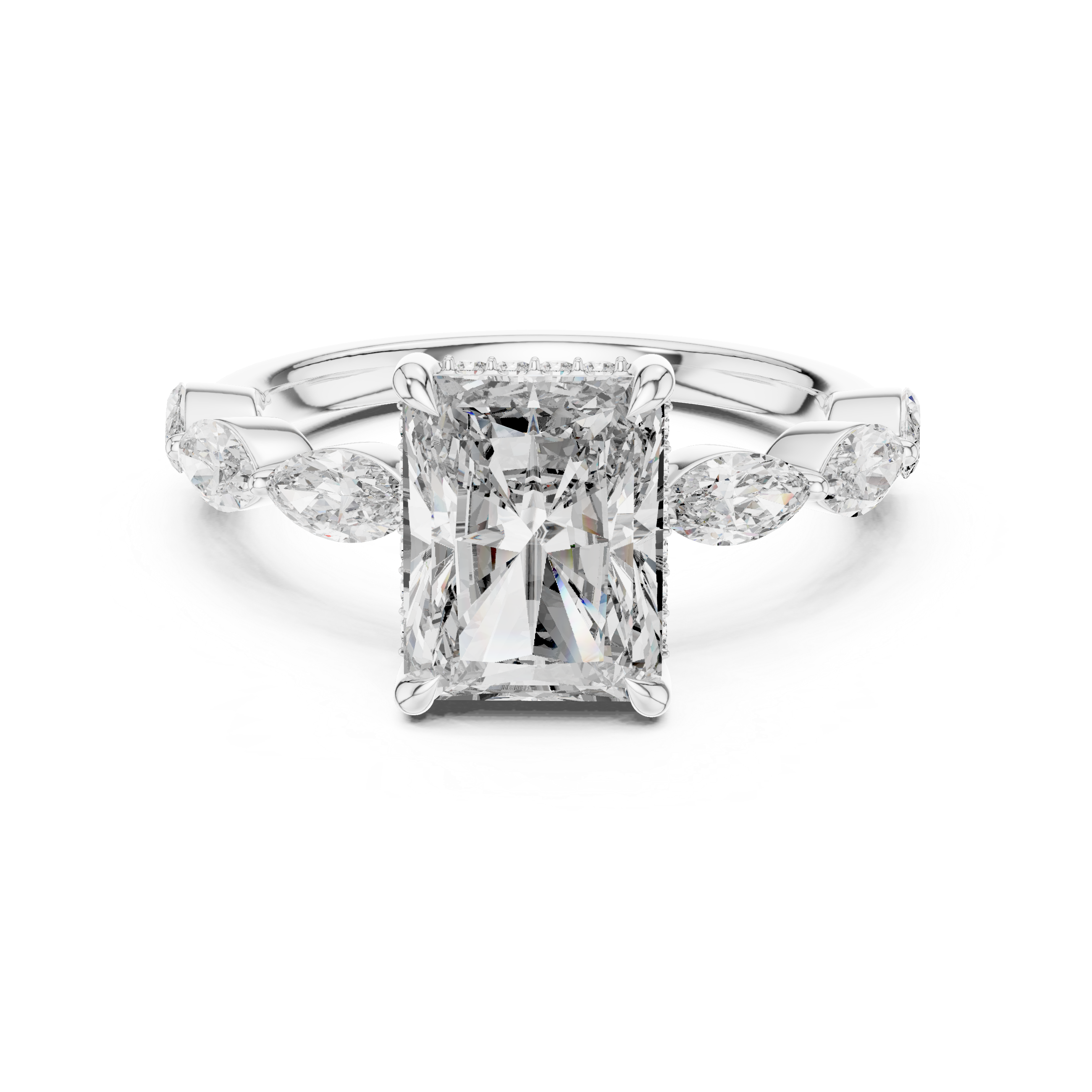 Radiant Cut Diamond Solitaire Ring with Marquise Side Stones