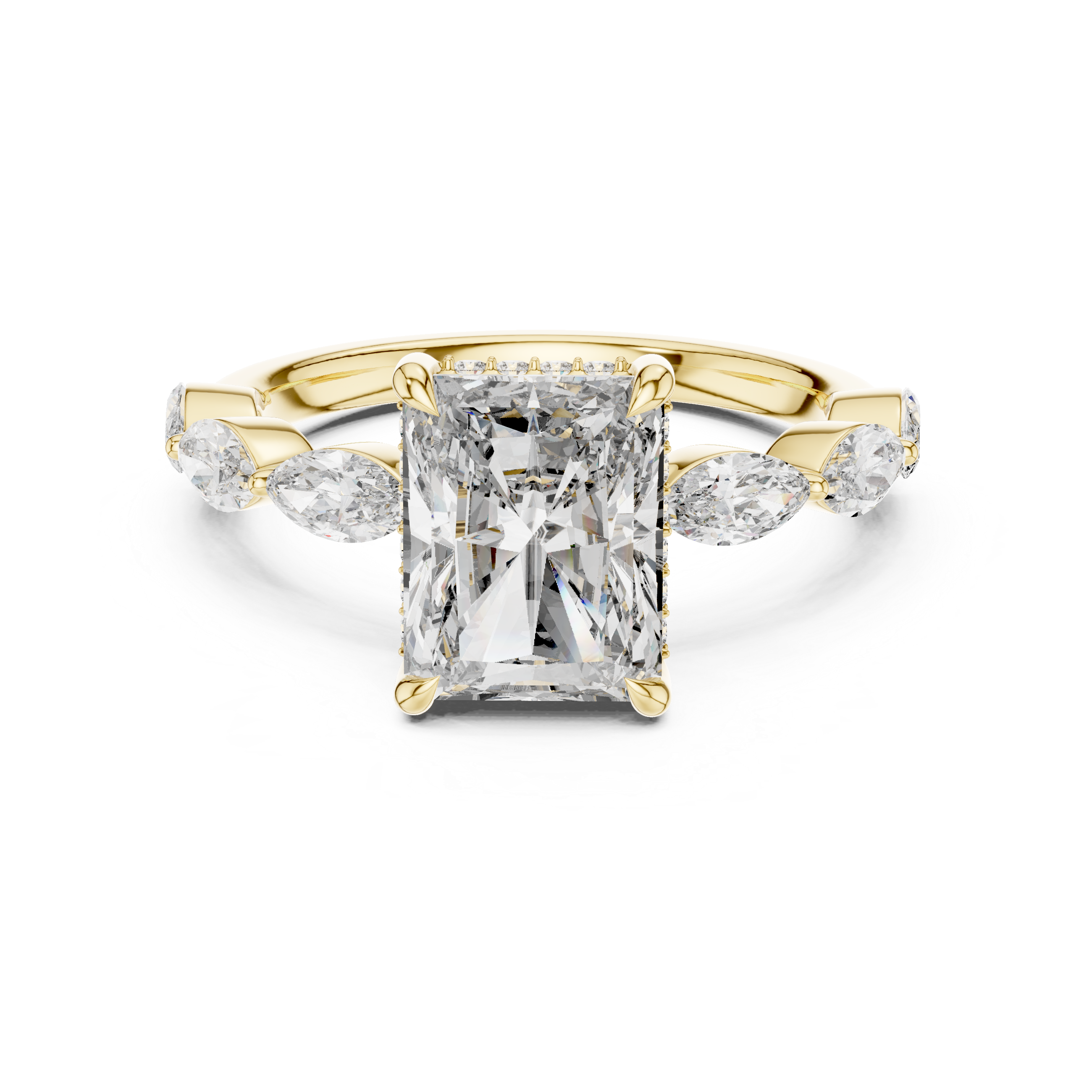 Radiant Cut Diamond Solitaire Ring with Marquise Side Stones