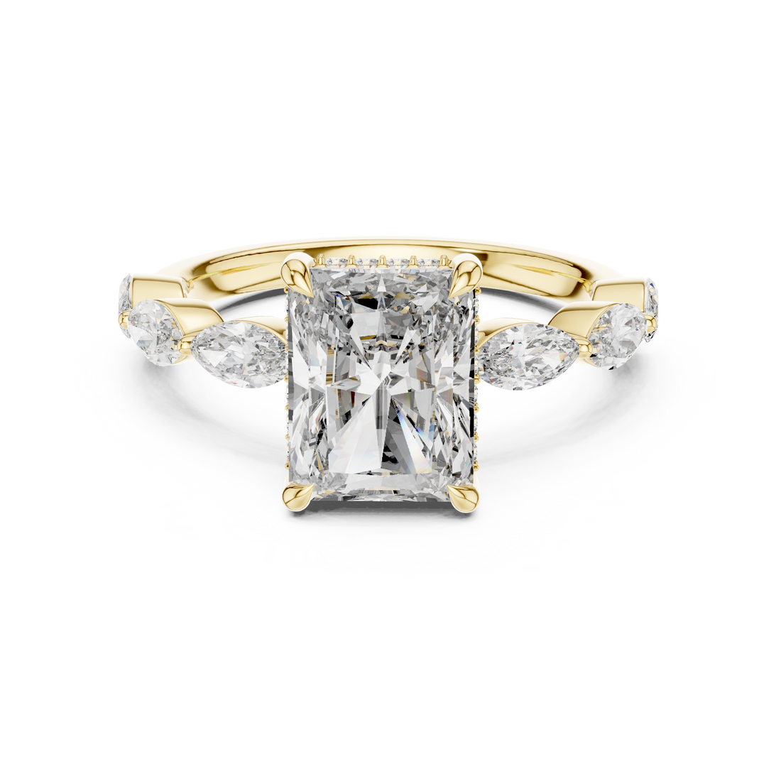 Radiant Cut Diamond Solitaire Ring with Marquise Side Stones