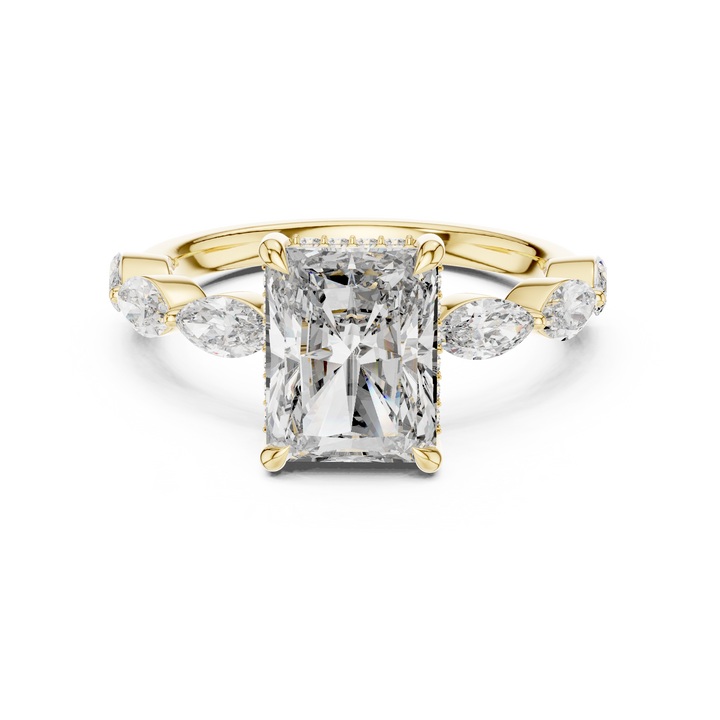 Radiant Cut Diamond Solitaire Ring with Marquise Side Stones