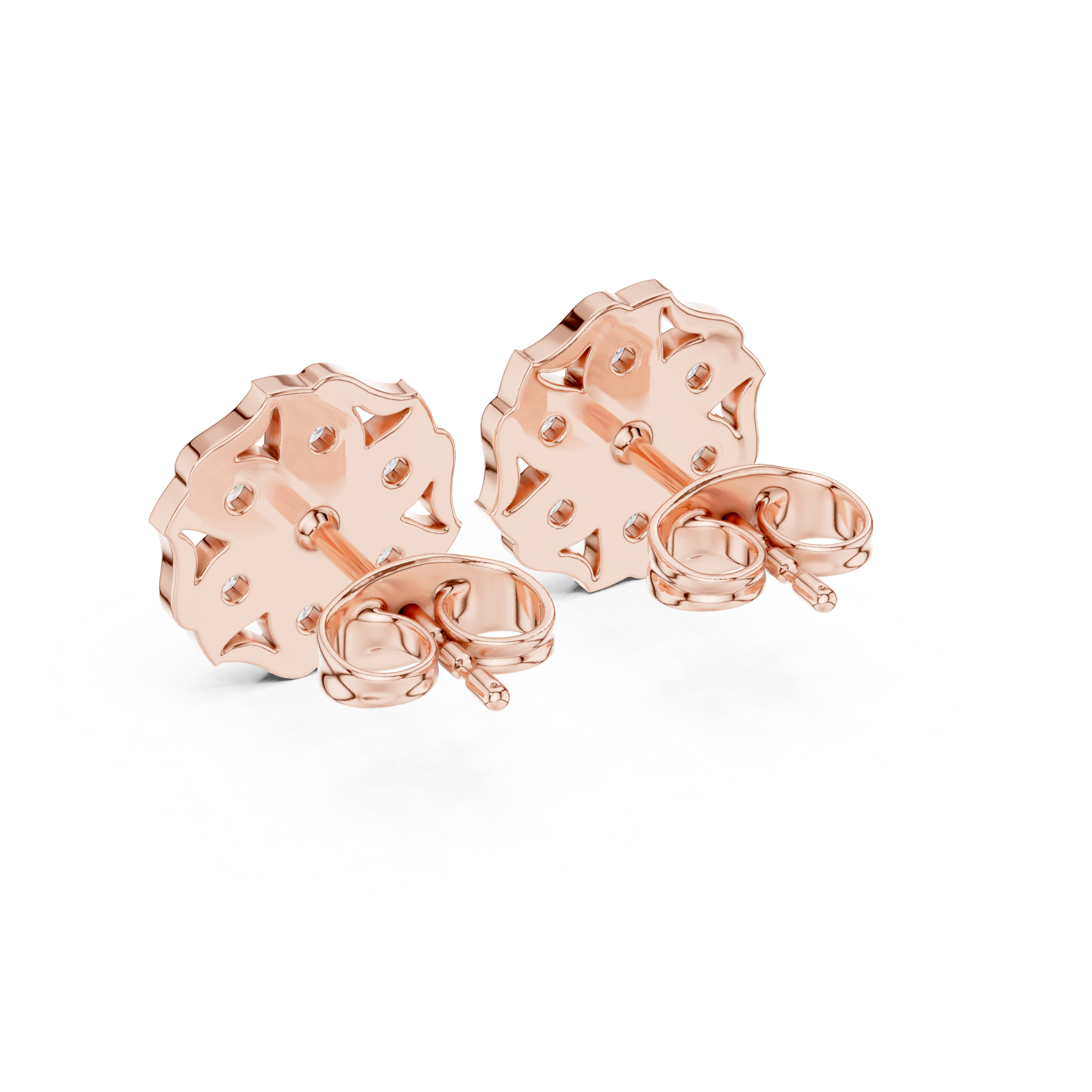 Round Cut Diamond Floral Cluster Stud Earrings with Halo Motif Prong Setting