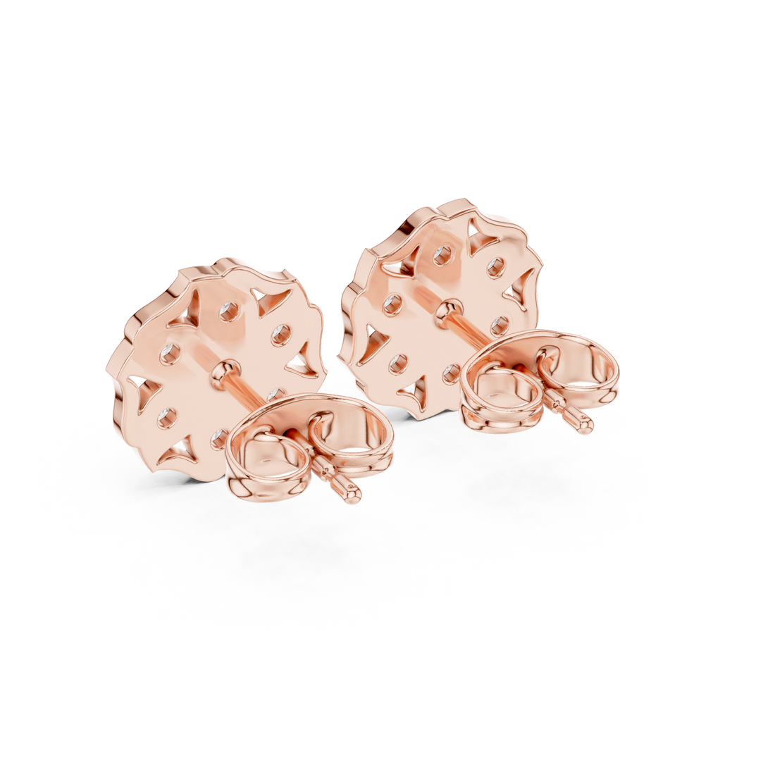 Round Cut Diamond Floral Cluster Stud Earrings with Halo Motif Prong Setting