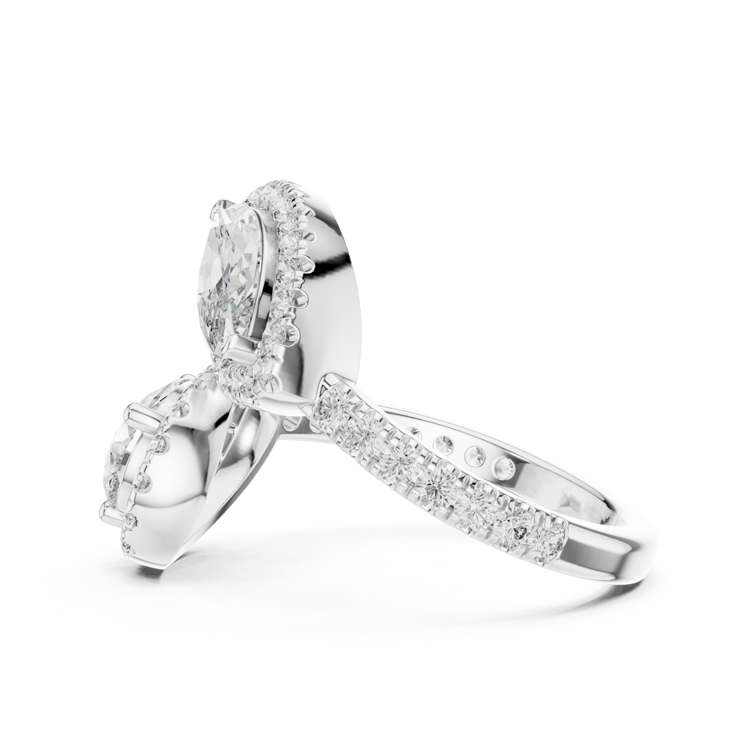 Pear and Marquise Cut Diamond Toi et Moi Halo Bypass Ring