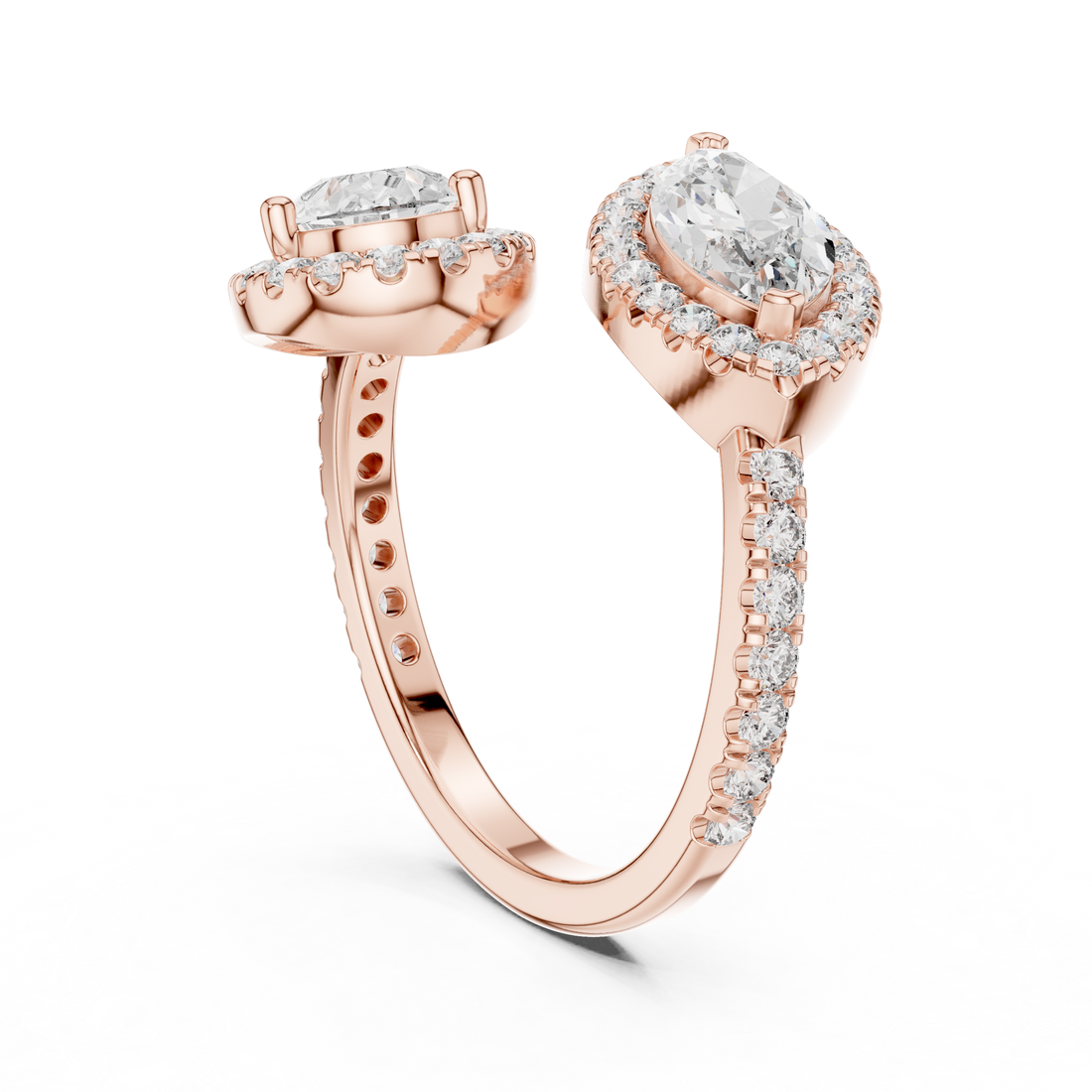 Pear and Marquise Cut Diamond Toi et Moi Halo Bypass Ring