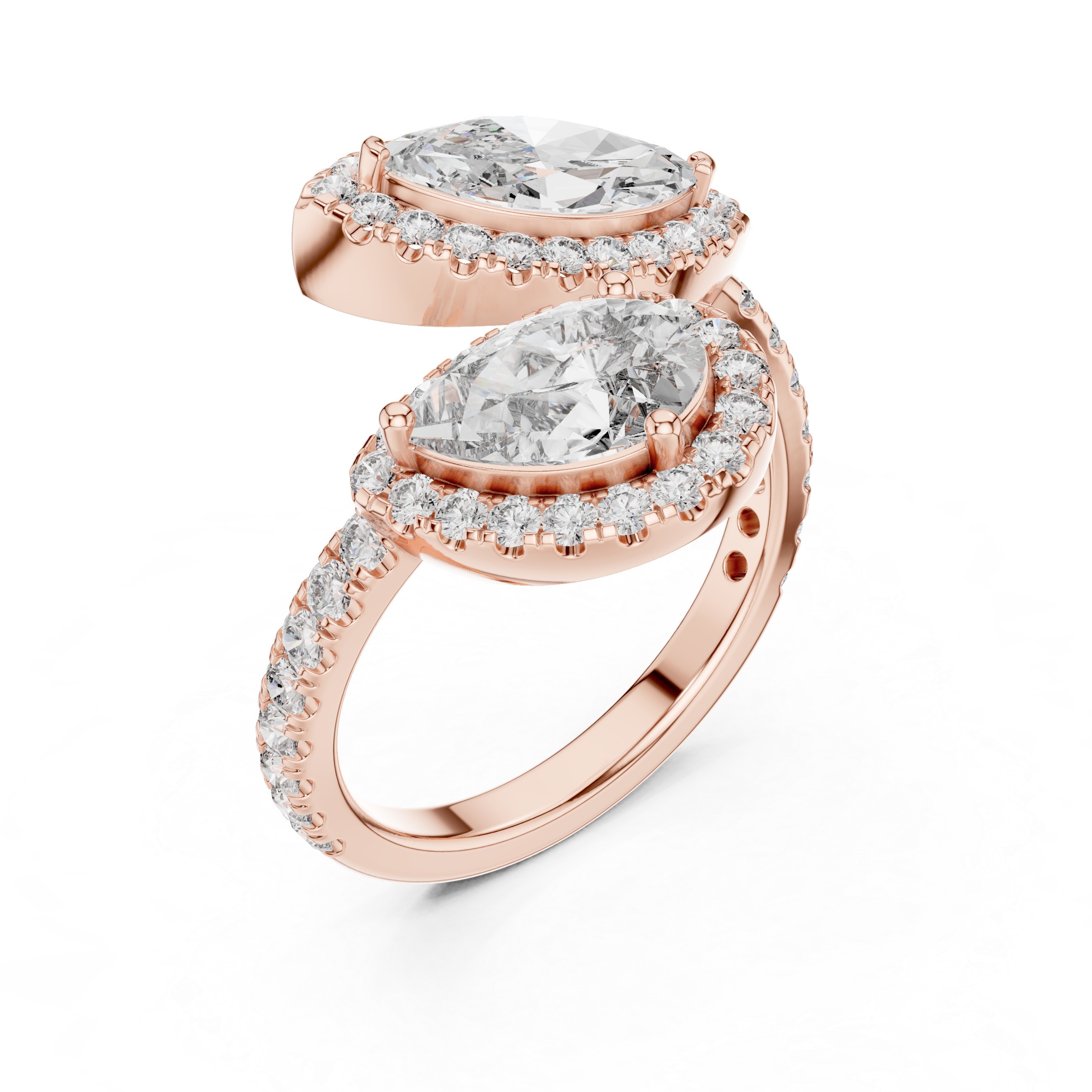 Pear and Marquise Cut Diamond Toi et Moi Halo Bypass Ring