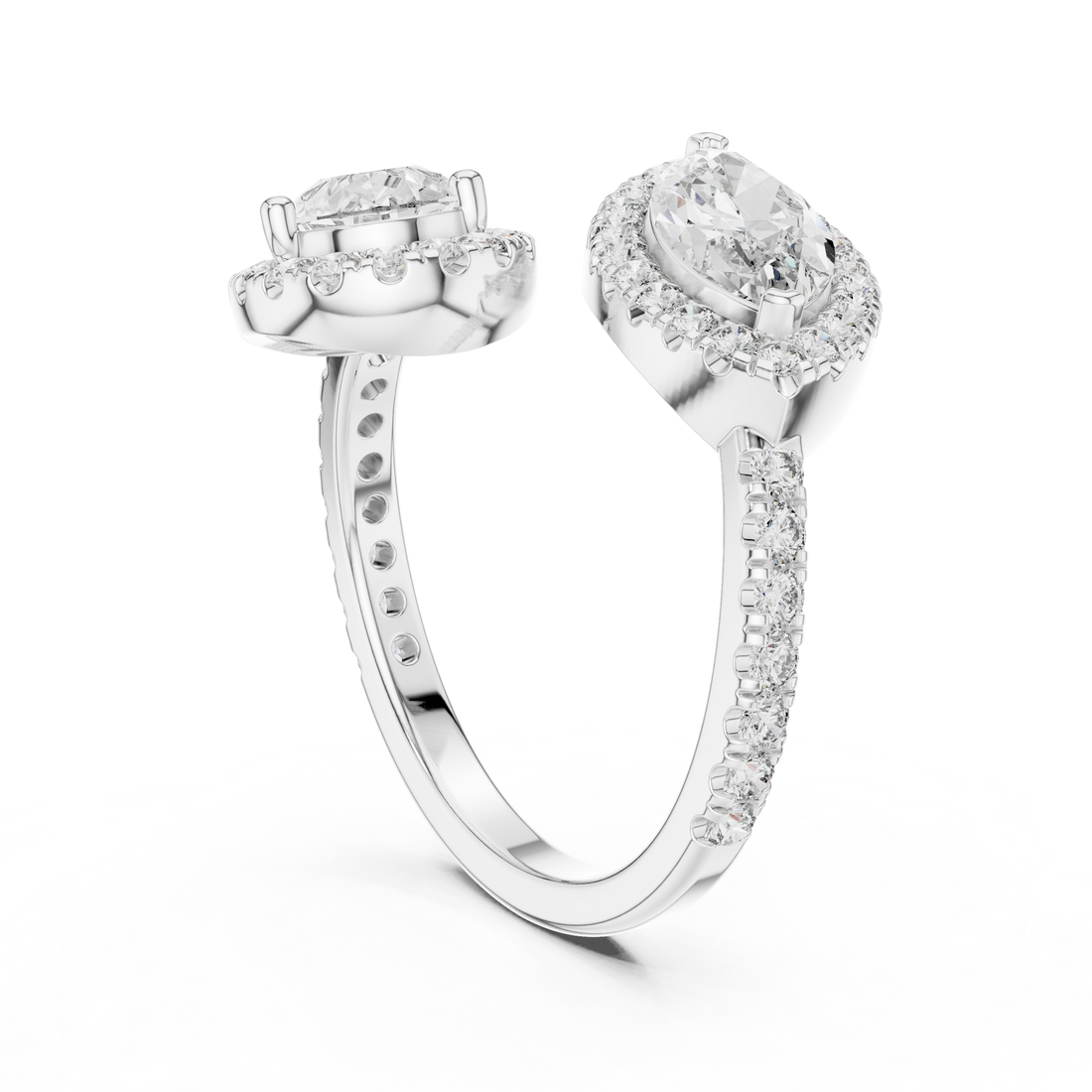 Pear and Marquise Cut Diamond Toi et Moi Halo Bypass Ring