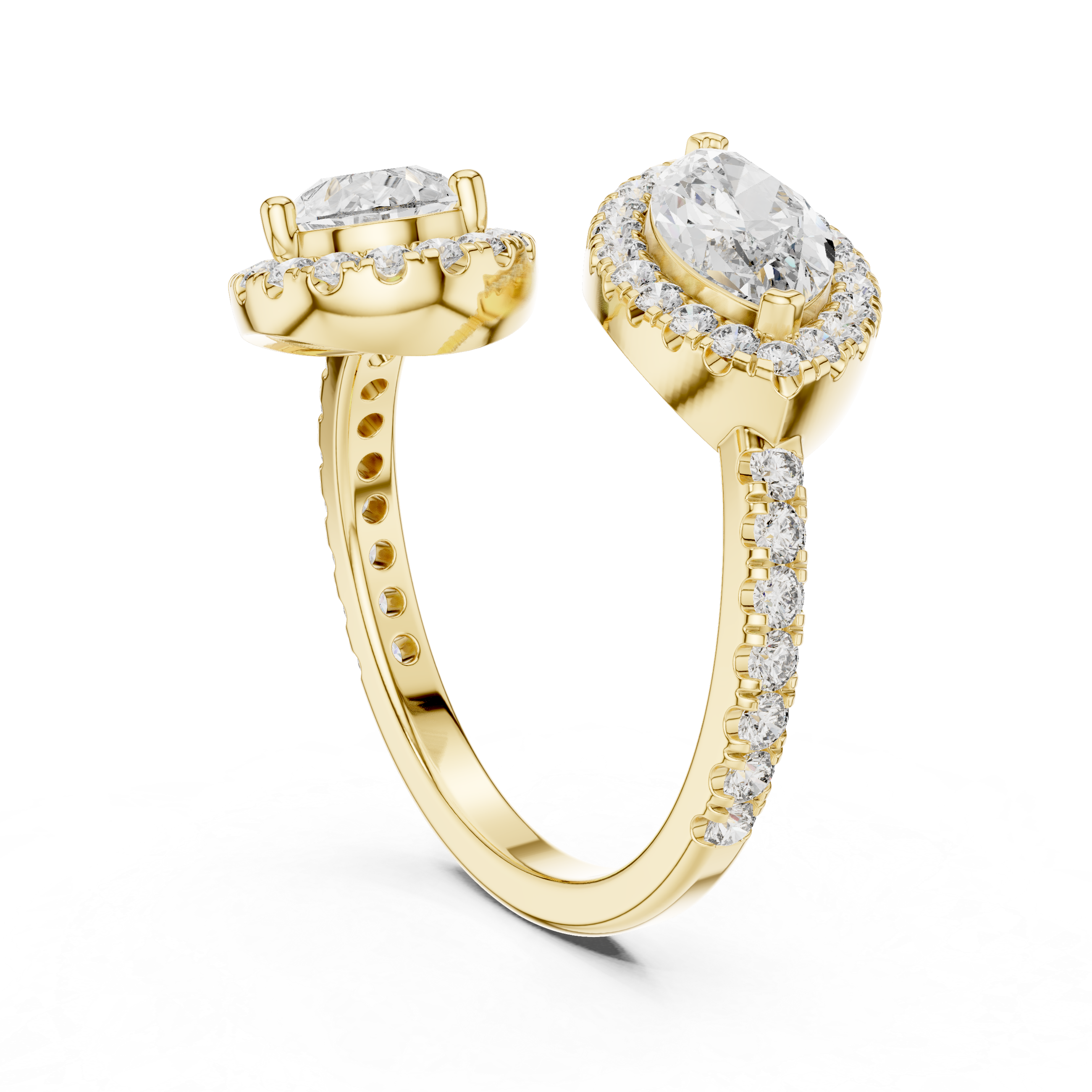 Pear and Marquise Cut Diamond Toi et Moi Halo Bypass Ring