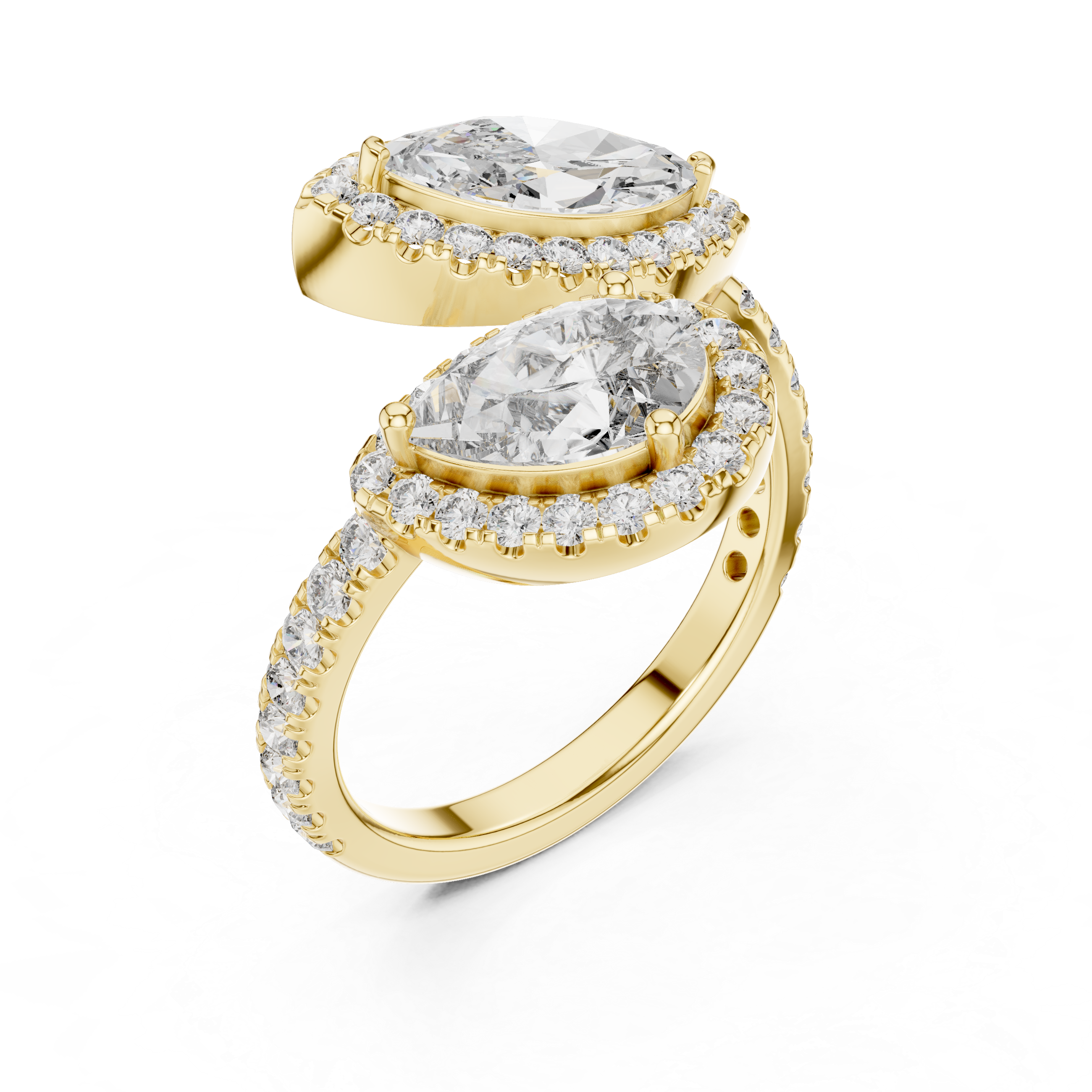 Pear and Marquise Cut Diamond Toi et Moi Halo Bypass Ring