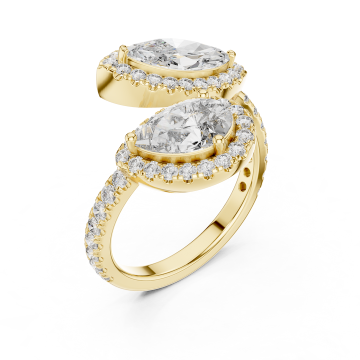 Pear and Marquise Cut Diamond Toi et Moi Halo Bypass Ring