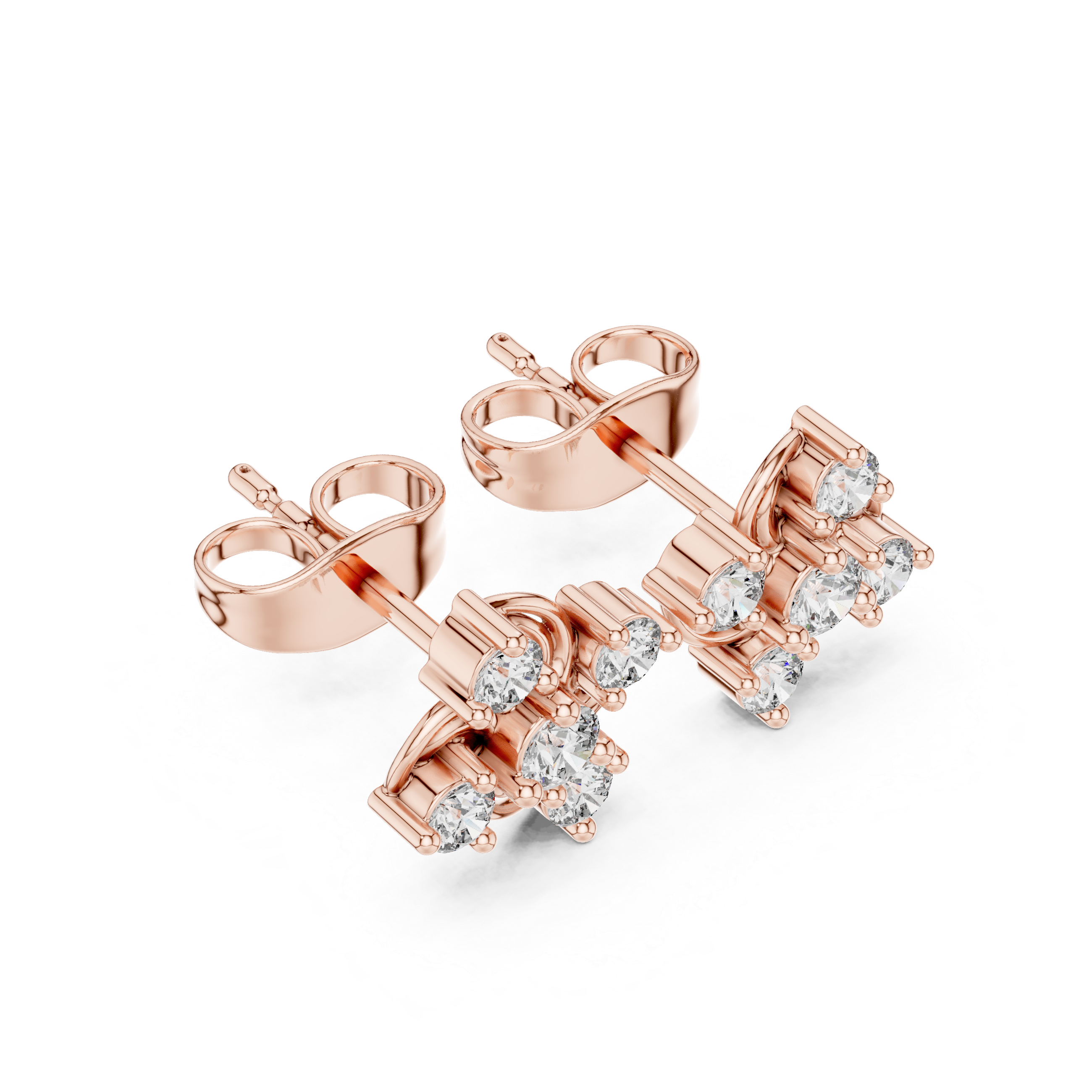 Round Cut Diamond Swirled Floral Cluster Stud Earrings in Collet Setting