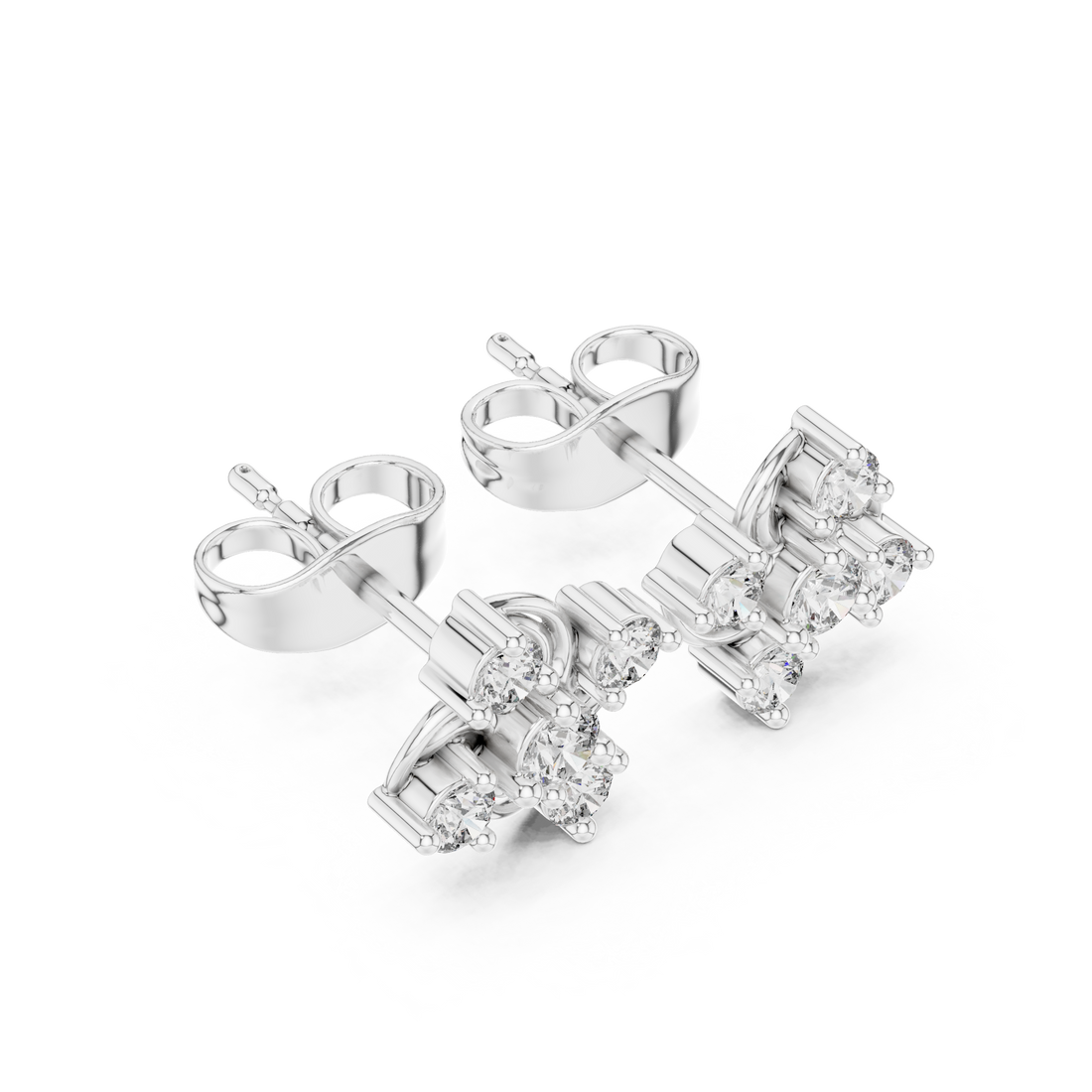 Round Cut Diamond Swirled Floral Cluster Stud Earrings in Collet Setting