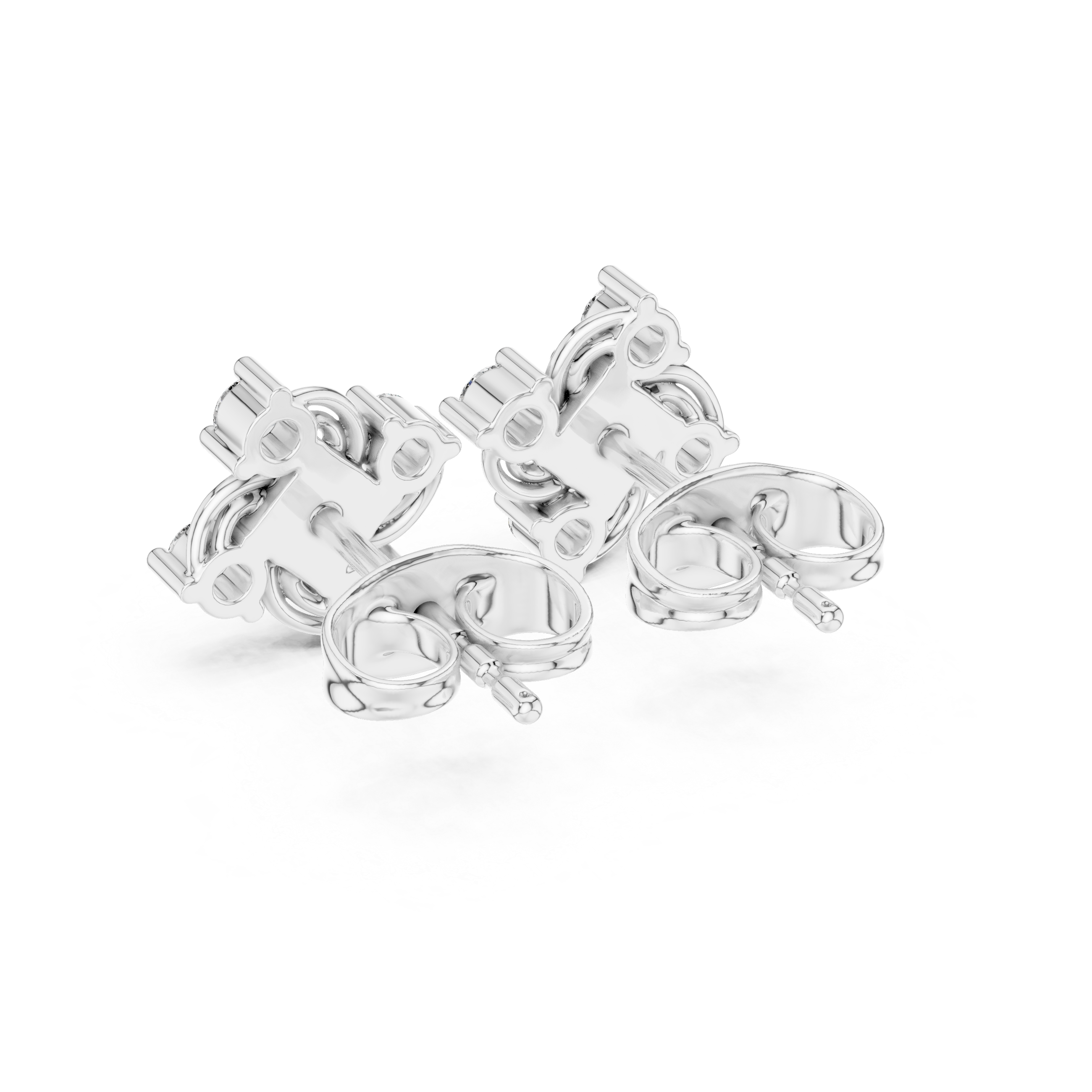 Round Cut Diamond Swirled Floral Cluster Stud Earrings in Collet Setting