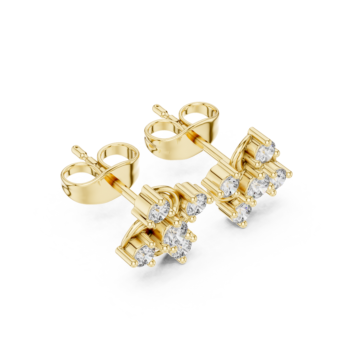 Round Cut Diamond Swirled Floral Cluster Stud Earrings in Collet Setting