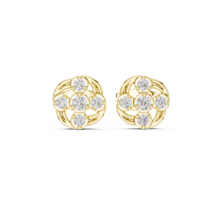 Round Cut Diamond Petite Swirled Cluster Stud Earrings with Collet Setting