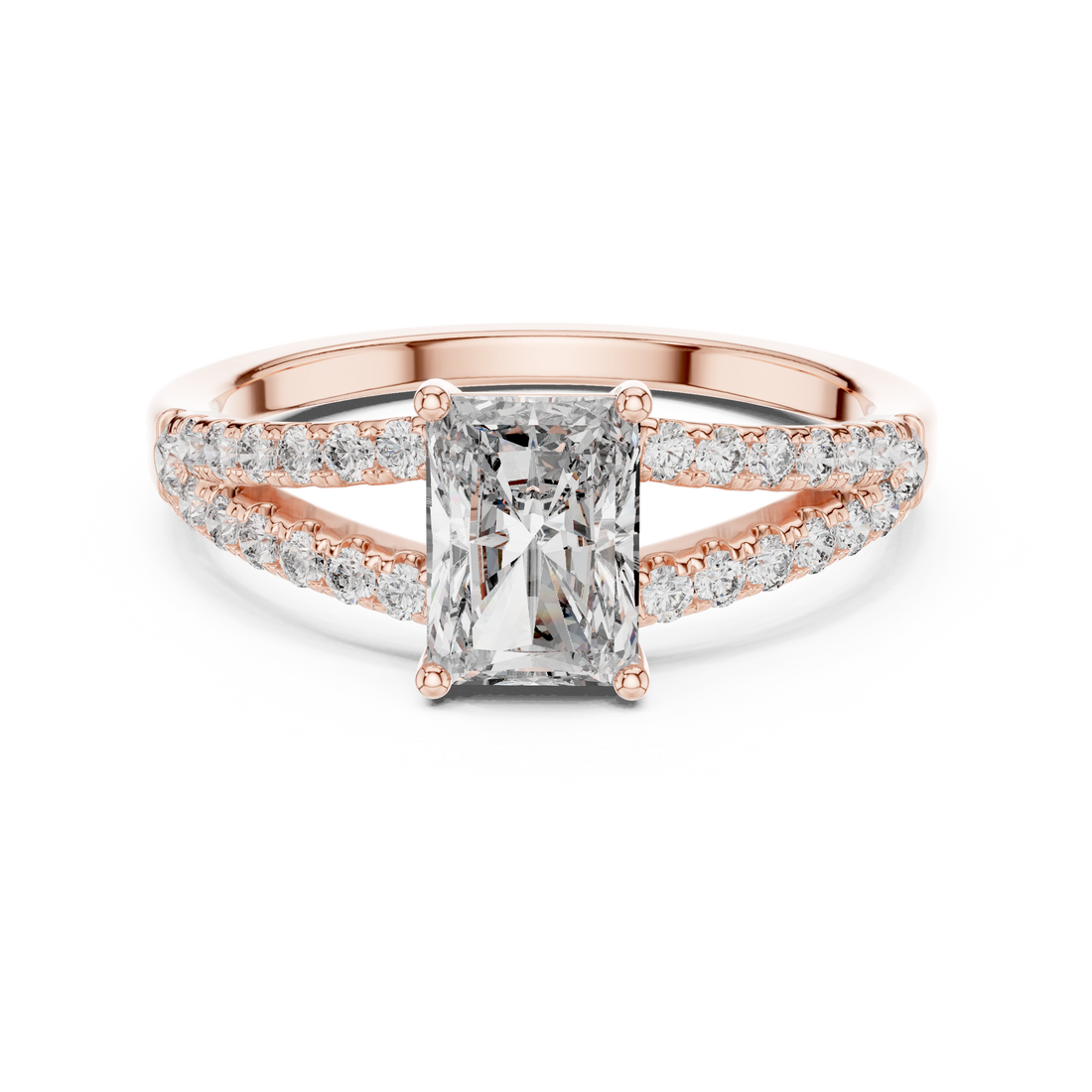 Radiant Cut Diamond Solitaire Ring with Split Shank Side Stones