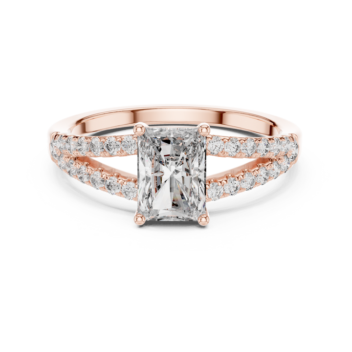 Radiant Cut Diamond Solitaire Ring with Split Shank Side Stones