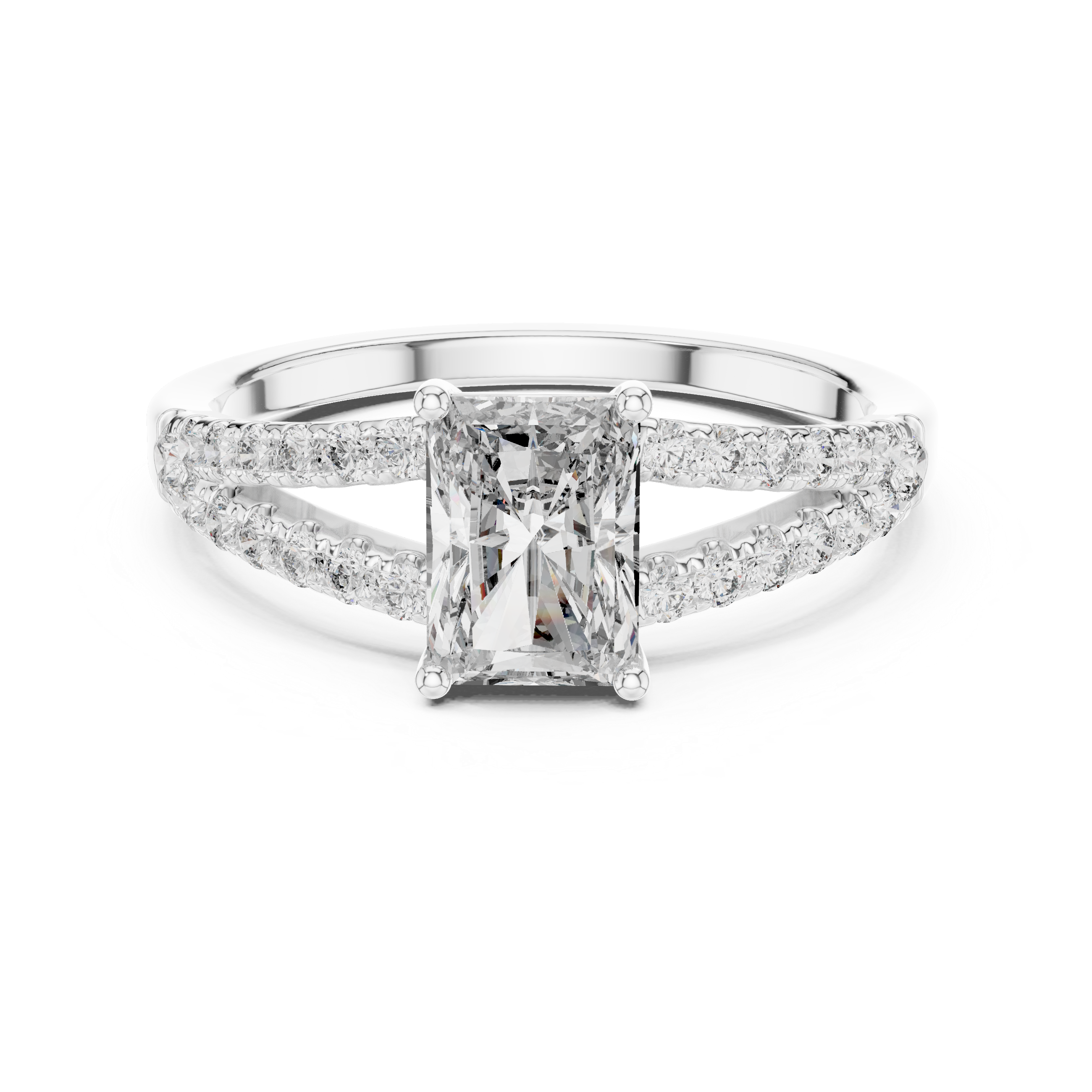 Radiant Cut Diamond Solitaire Ring with Split Shank Side Stones
