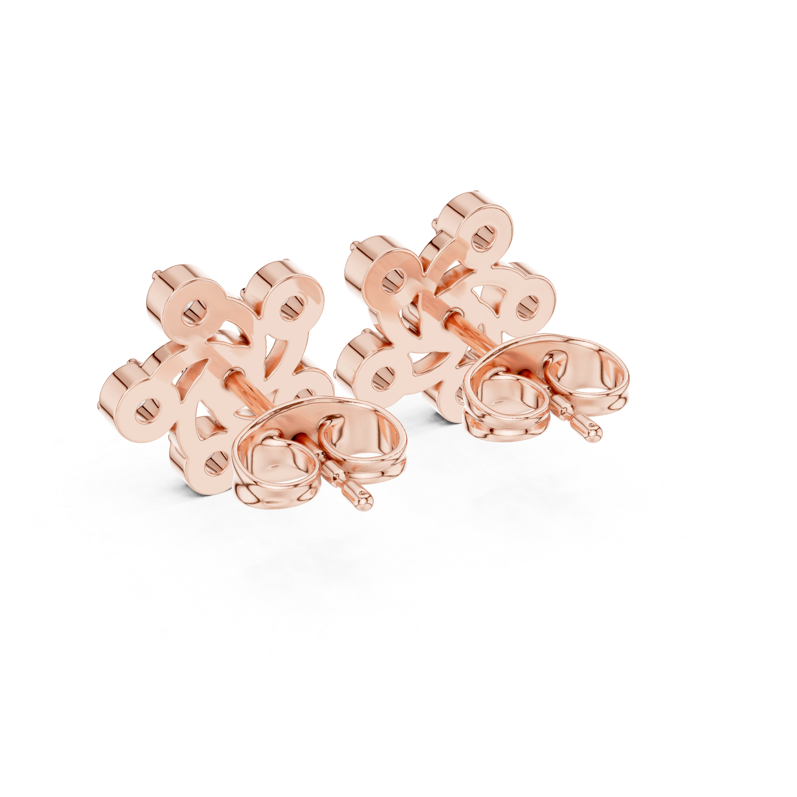 Round Cut Diamond Petite Swirled Floral Cluster Stud Earrings in Collet Setting