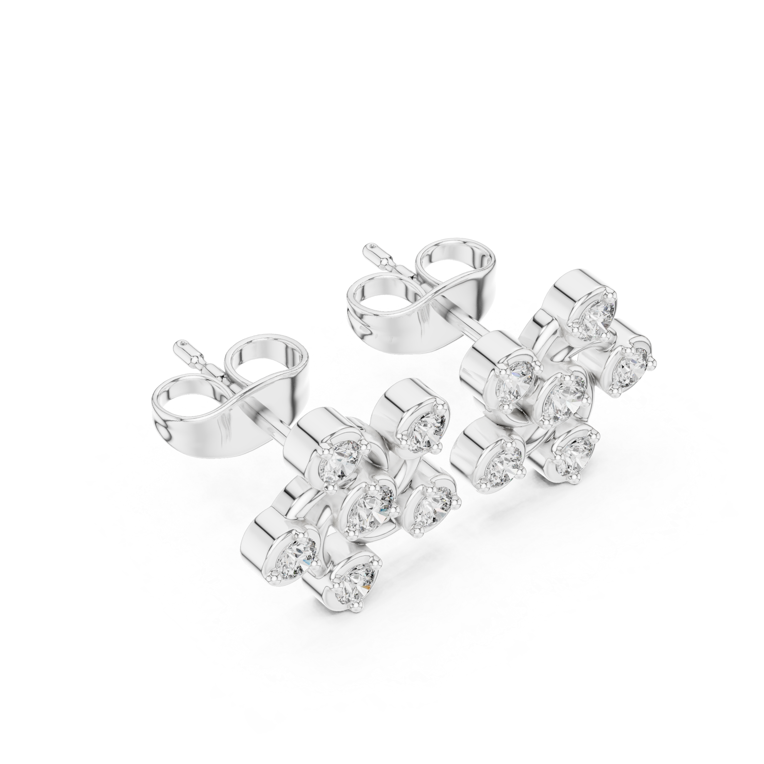 Round Cut Diamond Petite Swirled Floral Cluster Stud Earrings in Collet Setting