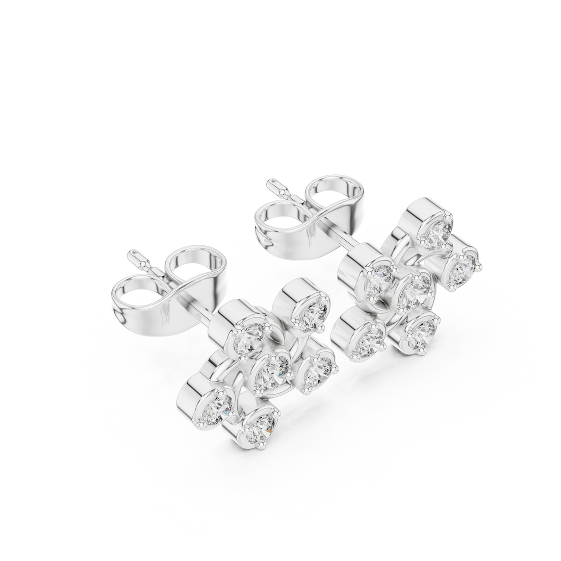 Round Cut Diamond Petite Swirled Floral Cluster Stud Earrings in Collet Setting