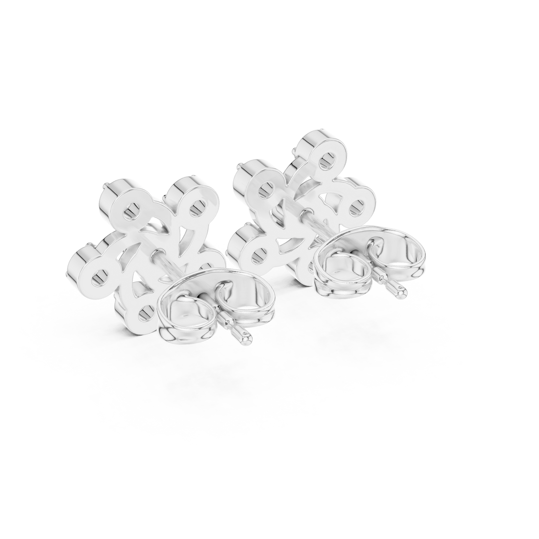Round Cut Diamond Petite Swirled Floral Cluster Stud Earrings in Collet Setting