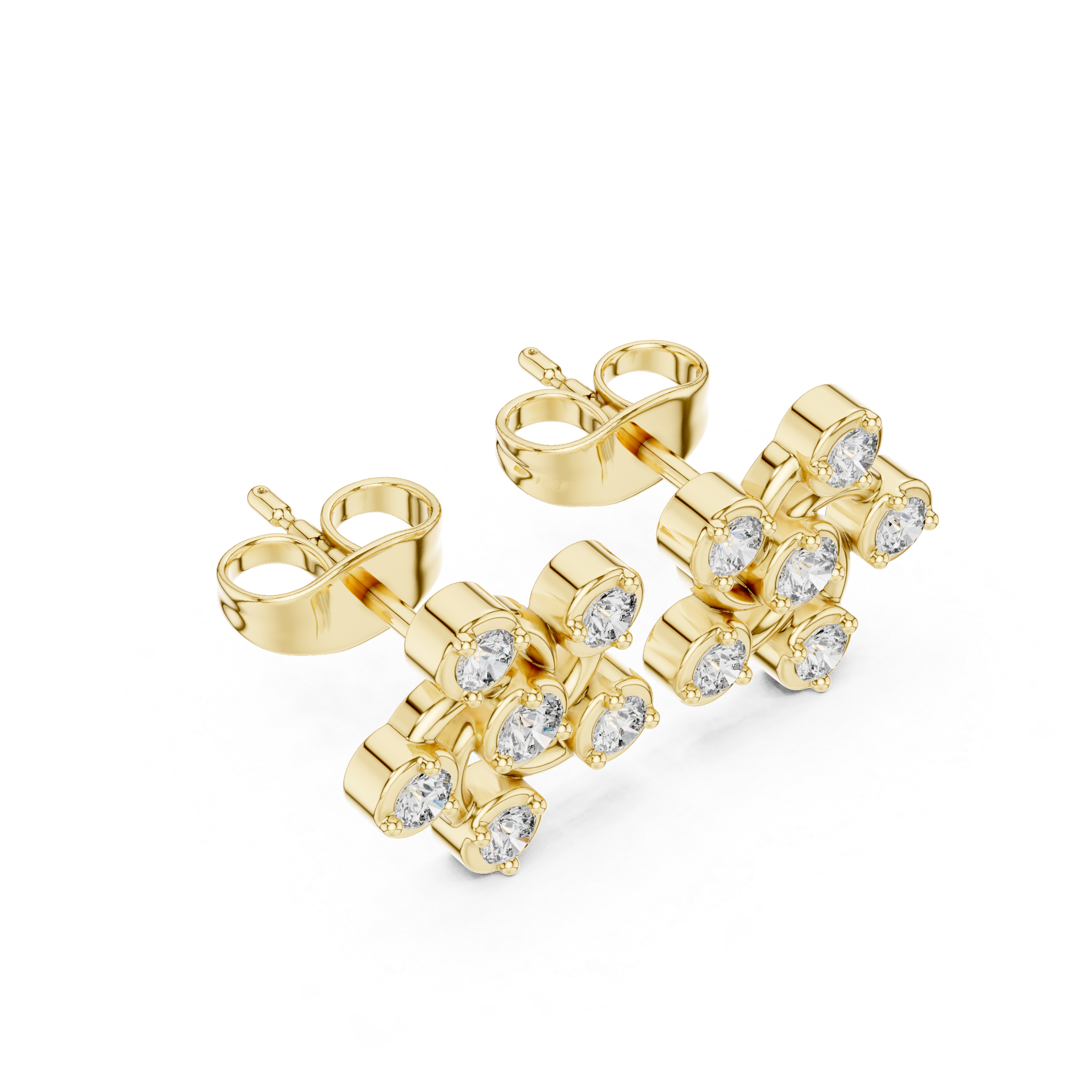 Round Cut Diamond Petite Swirled Floral Cluster Stud Earrings in Collet Setting