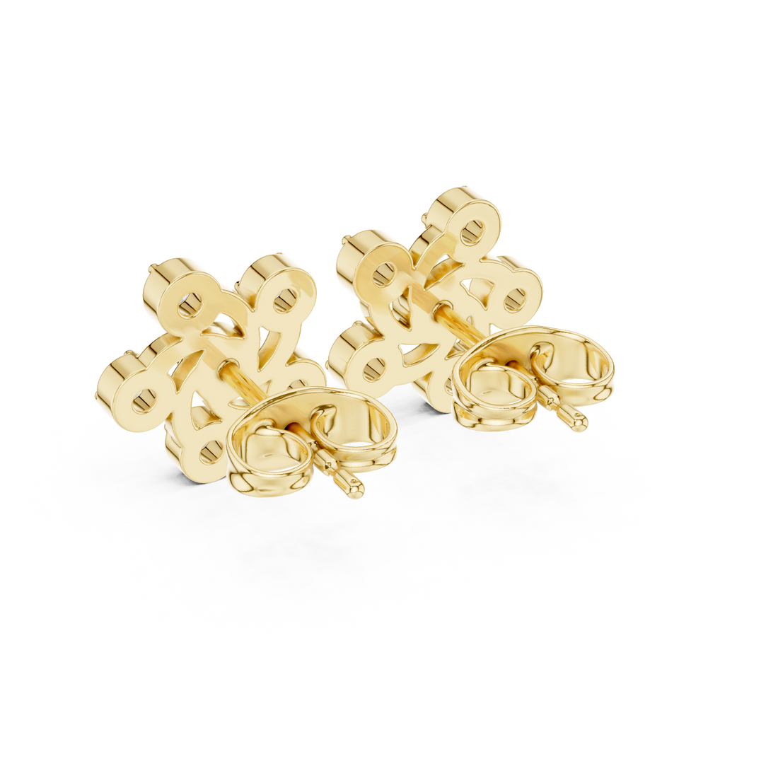 Round Cut Diamond Petite Swirled Floral Cluster Stud Earrings in Collet Setting