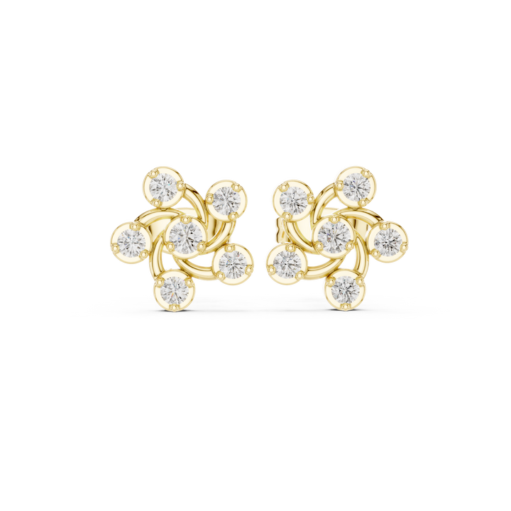 Round Cut Diamond Petite Swirled Floral Cluster Stud Earrings in Collet Setting