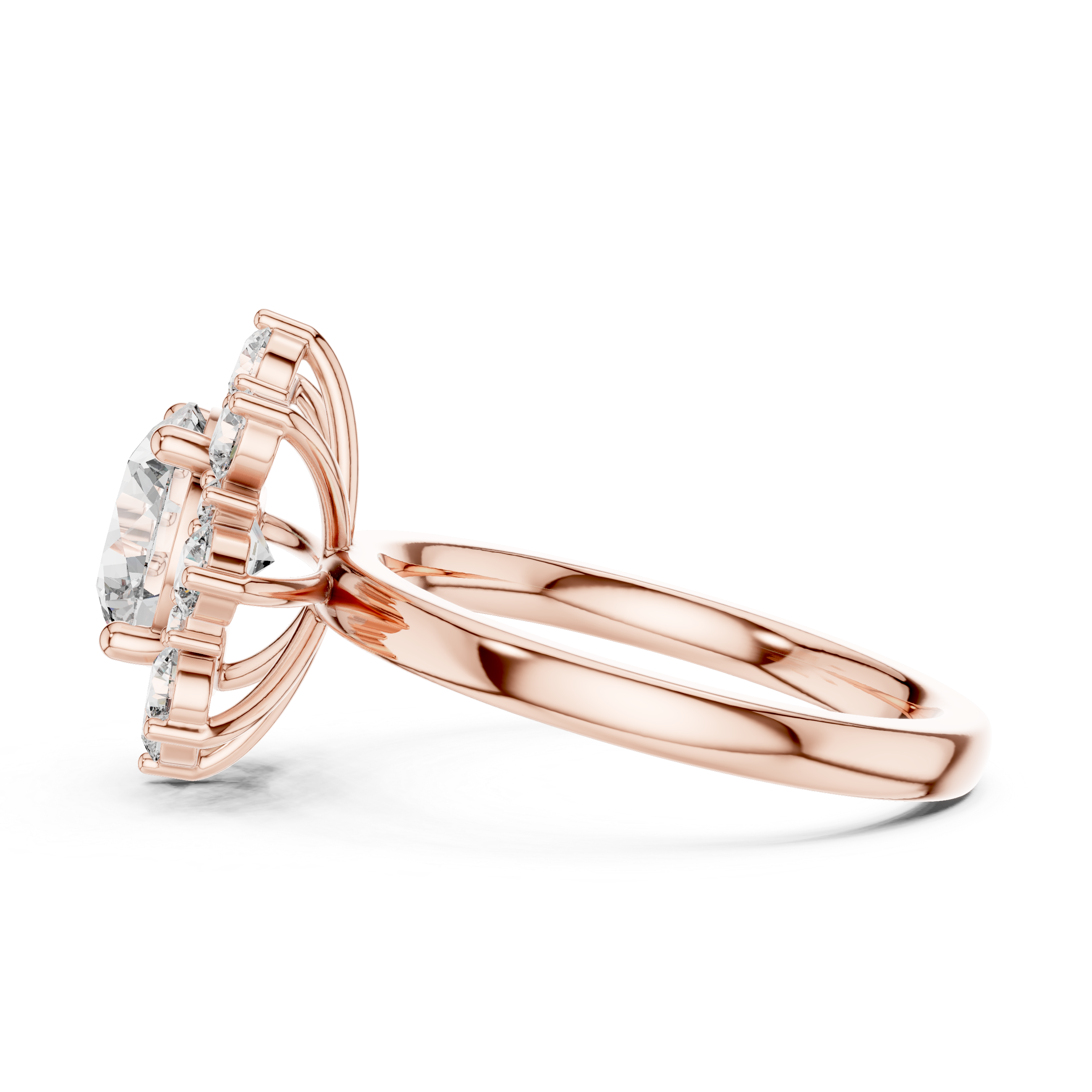 Round Cut Diamond Halo Engagement Ring with Floral Crown Setting