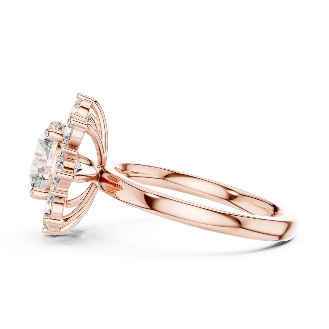 Round Cut Diamond Halo Engagement Ring with Floral Crown Setting