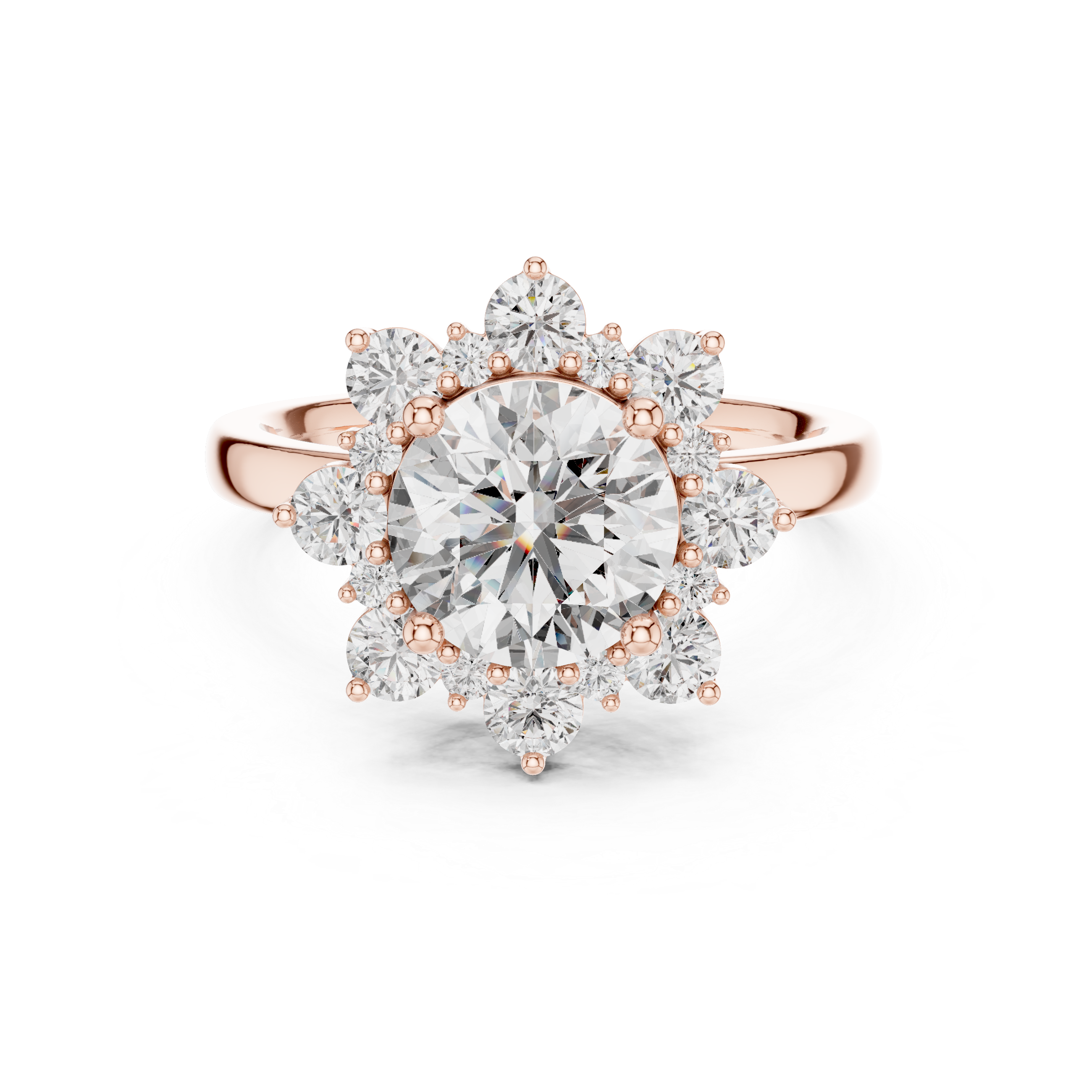 Round Cut Diamond Halo Engagement Ring with Floral Crown Setting