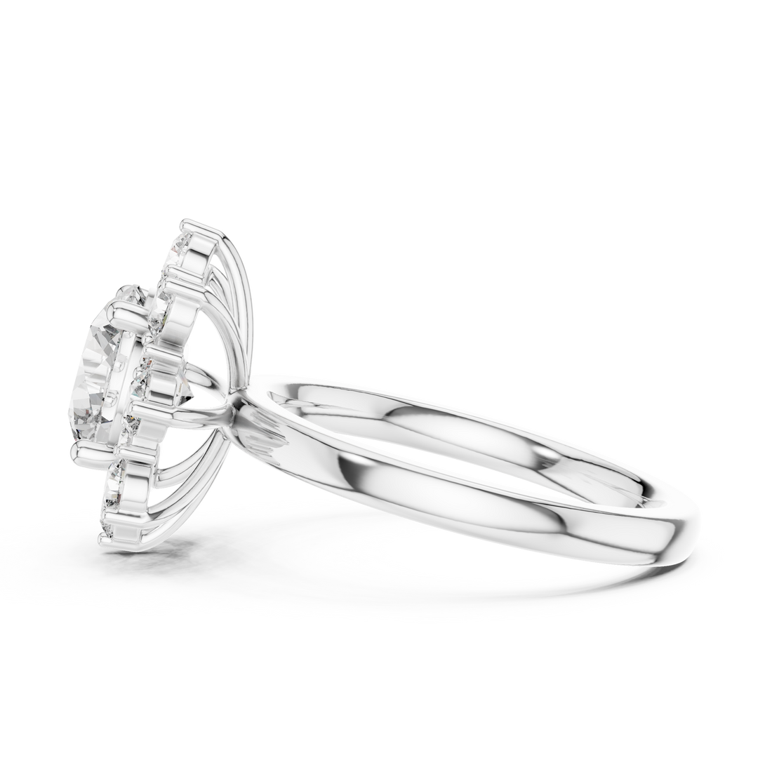 Round Cut Diamond Halo Engagement Ring with Floral Crown Setting