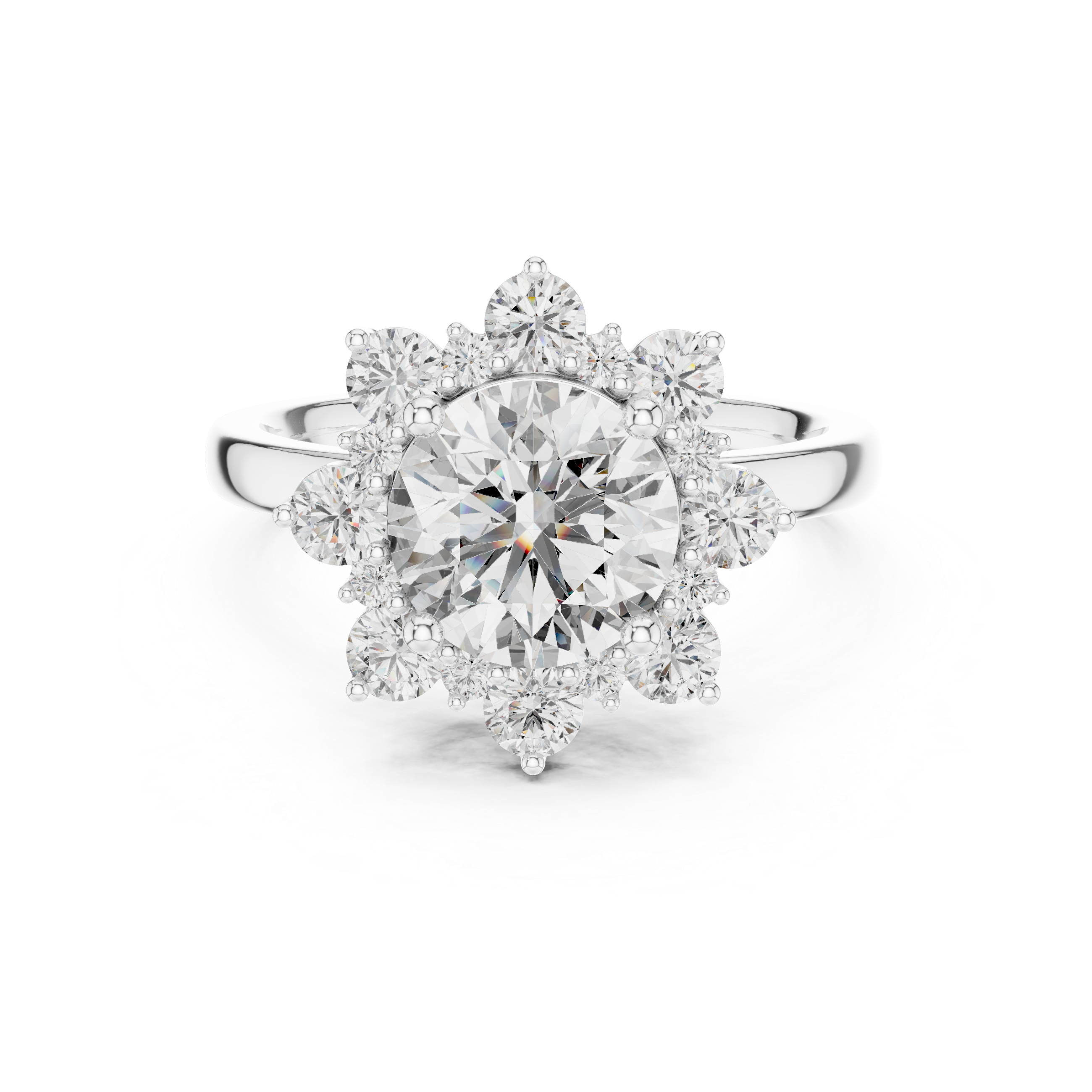 Round Cut Diamond Halo Engagement Ring with Floral Crown Setting