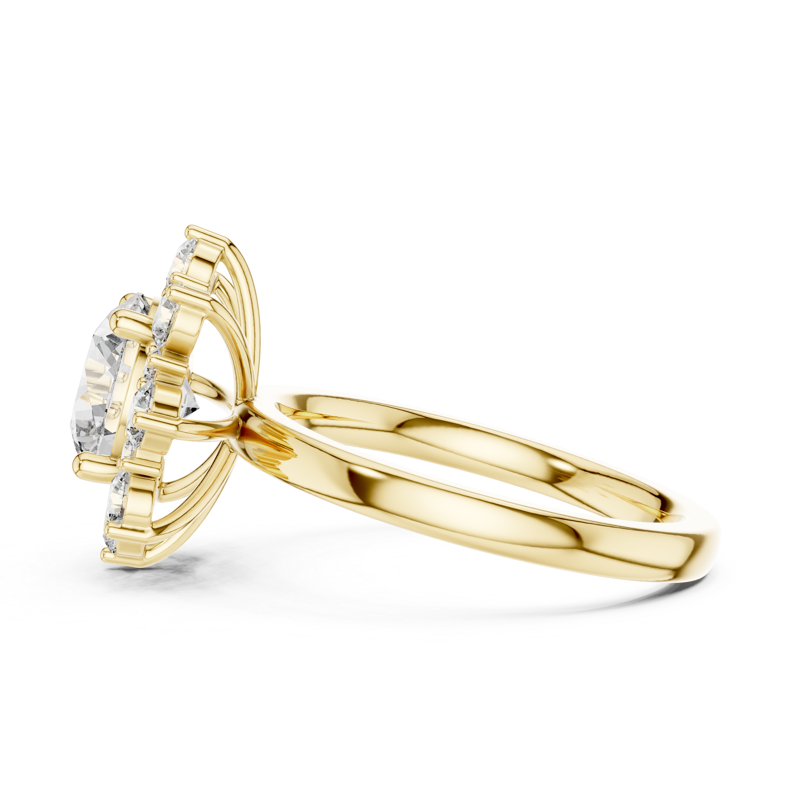 Round Cut Diamond Halo Engagement Ring with Floral Crown Setting