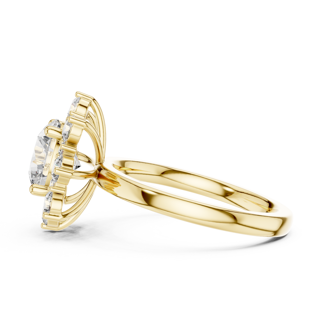 Round Cut Diamond Halo Engagement Ring with Floral Crown Setting